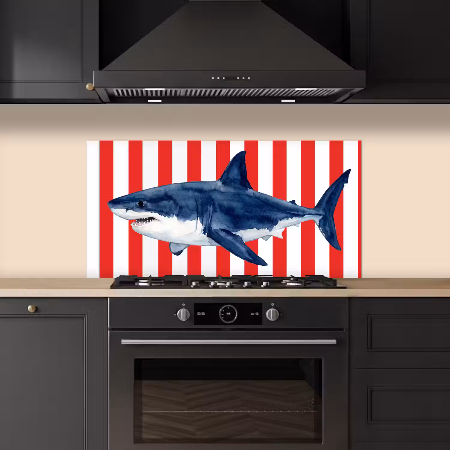 Vis - Haai - Zee - Illustratie - Blauw keuken achterwand spatscherm middel -sfeer1