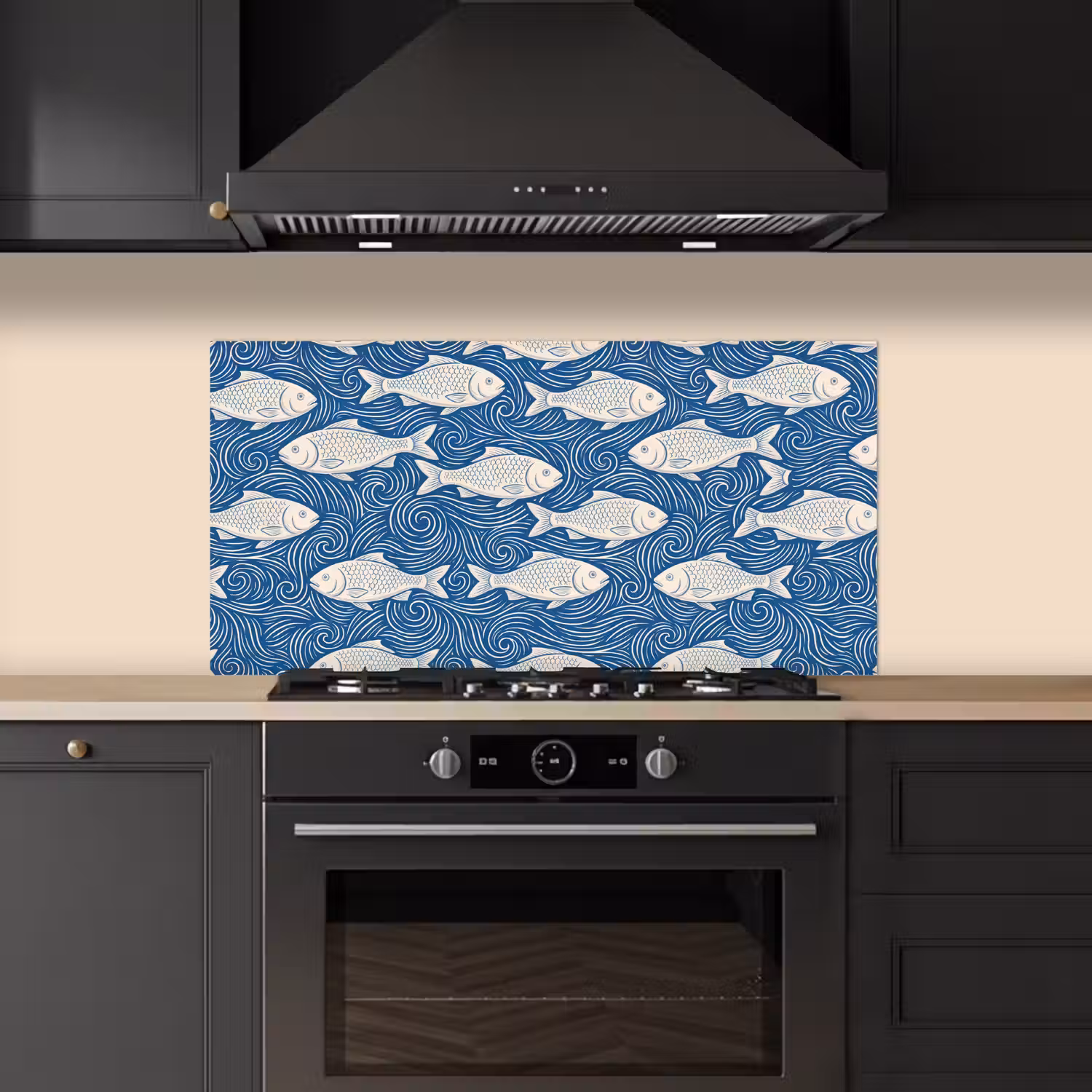 Vis - Water - Patroon - Grafisch - Blauw keuken achterwand spatscherm middel -sfeer1