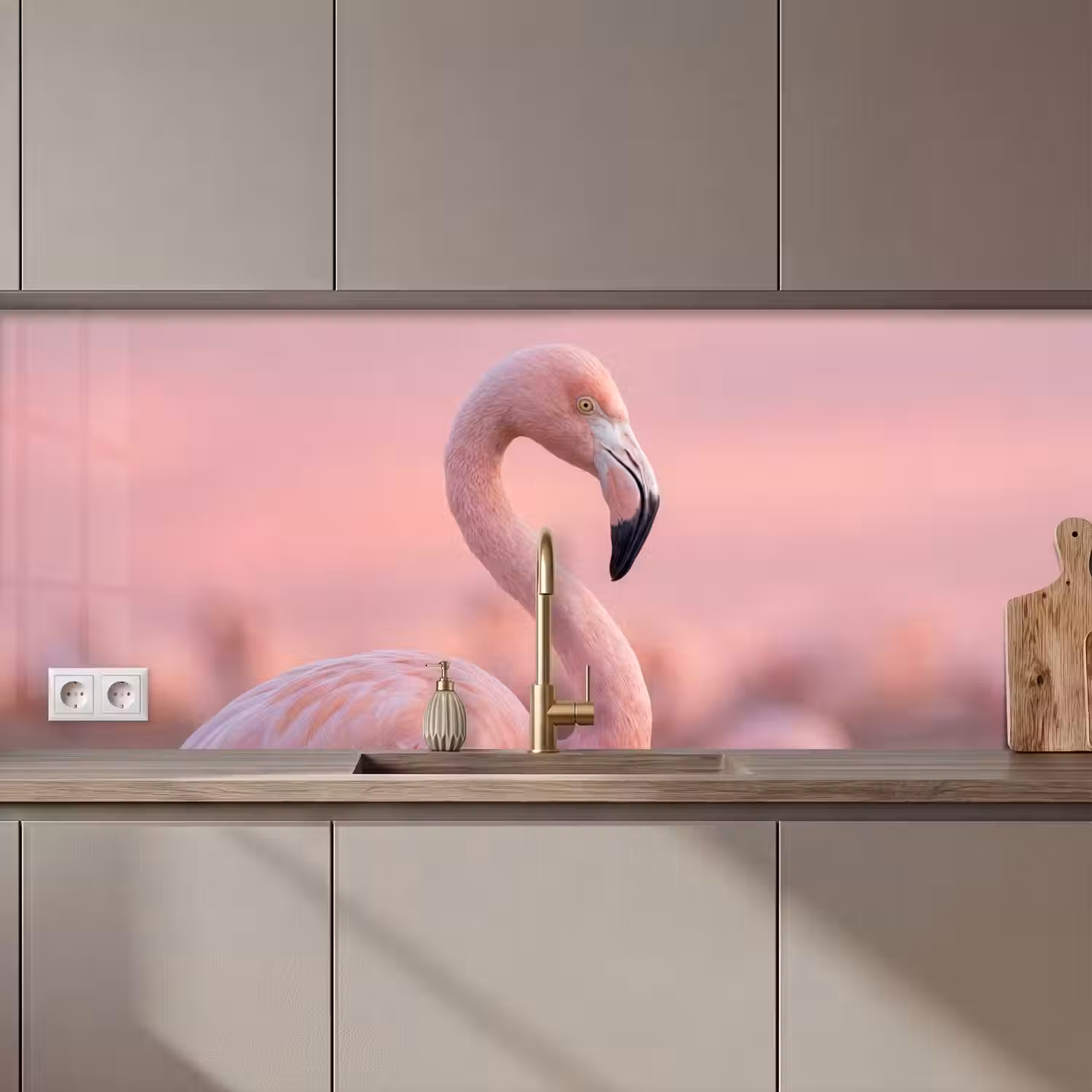 Flamingo - Portret - Roze keuken achterwand 2 middel zz_3dshopping
