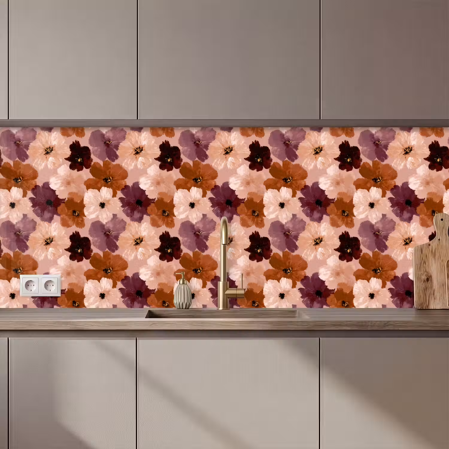 Bloemen - Abstract - Aardetinten keuken achterwand 2 middel 871 zz_3dshopping