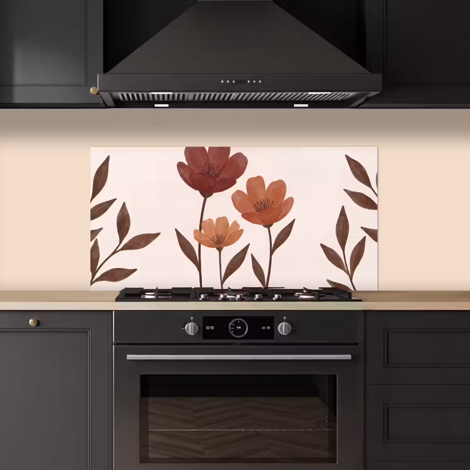Bloemen - Abstract - Modern - Bruin - Decoratief keuken achterwand spatscherm middel -sfeer1