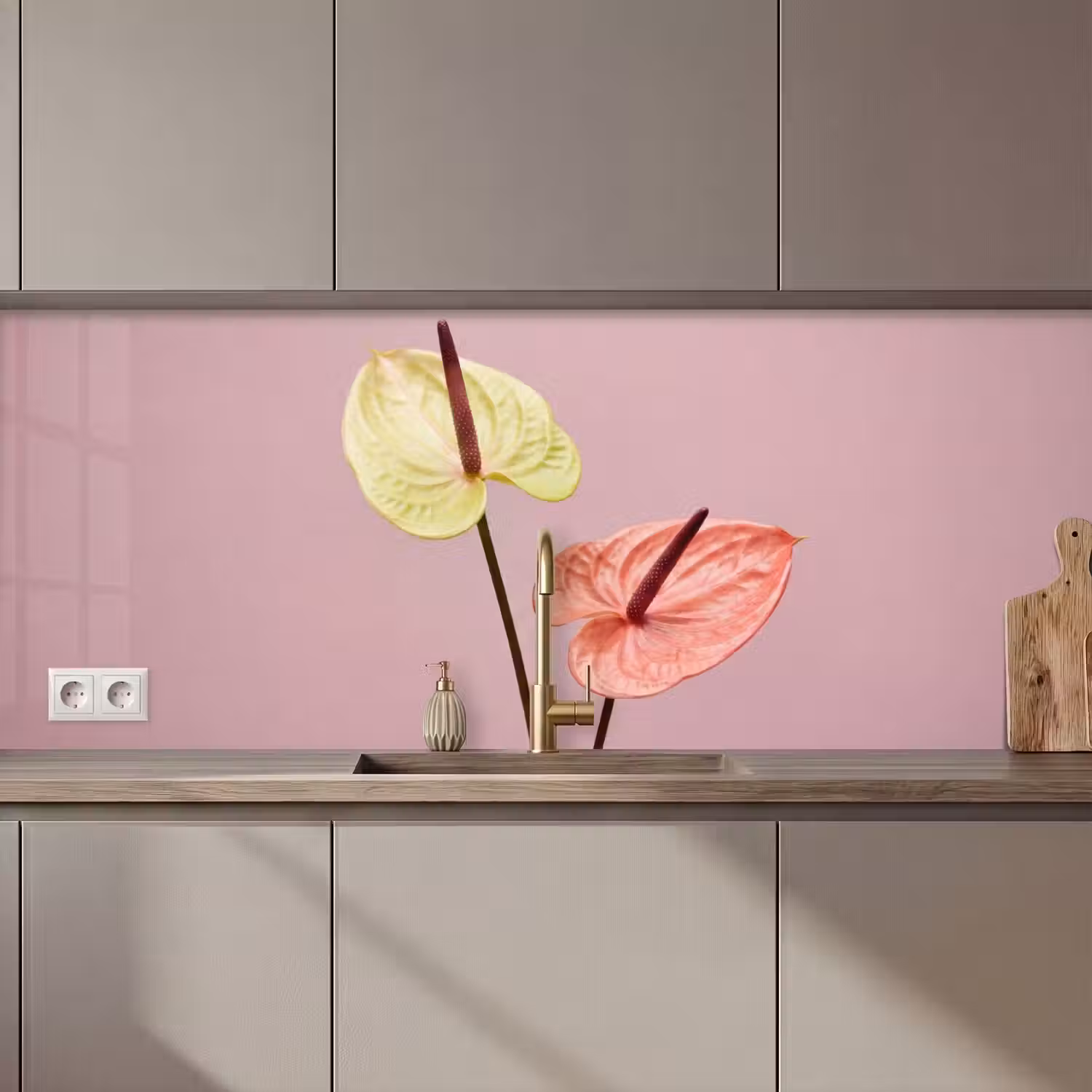 Bloemen - Anthuriums - Geel - Roze keuken achterwand 2 middel zz_3dshopping