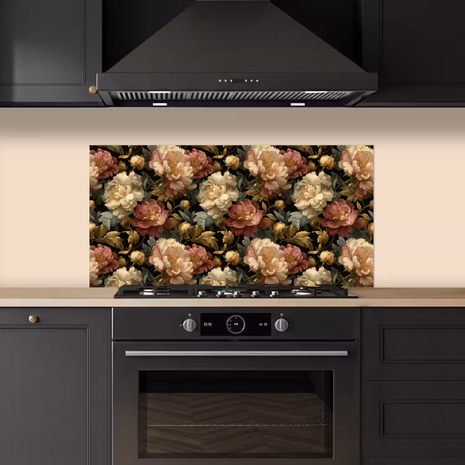 Bloemen - Barok - Patroon - Roze - Crème keuken achterwand spatscherm middel 899 -sfeer1