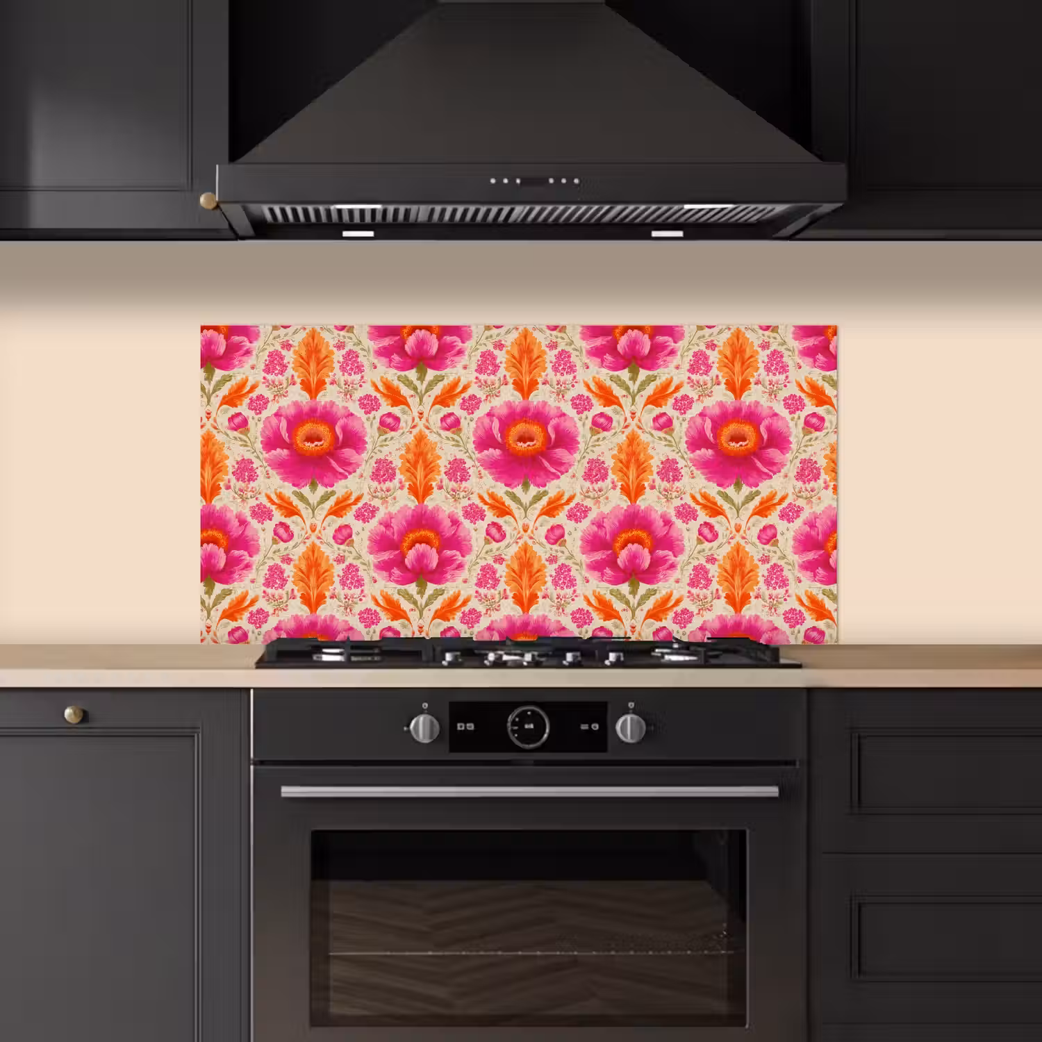 Bloemen - Barok - Roze - Oranje keuken achterwand spatscherm middel 899 -sfeer1