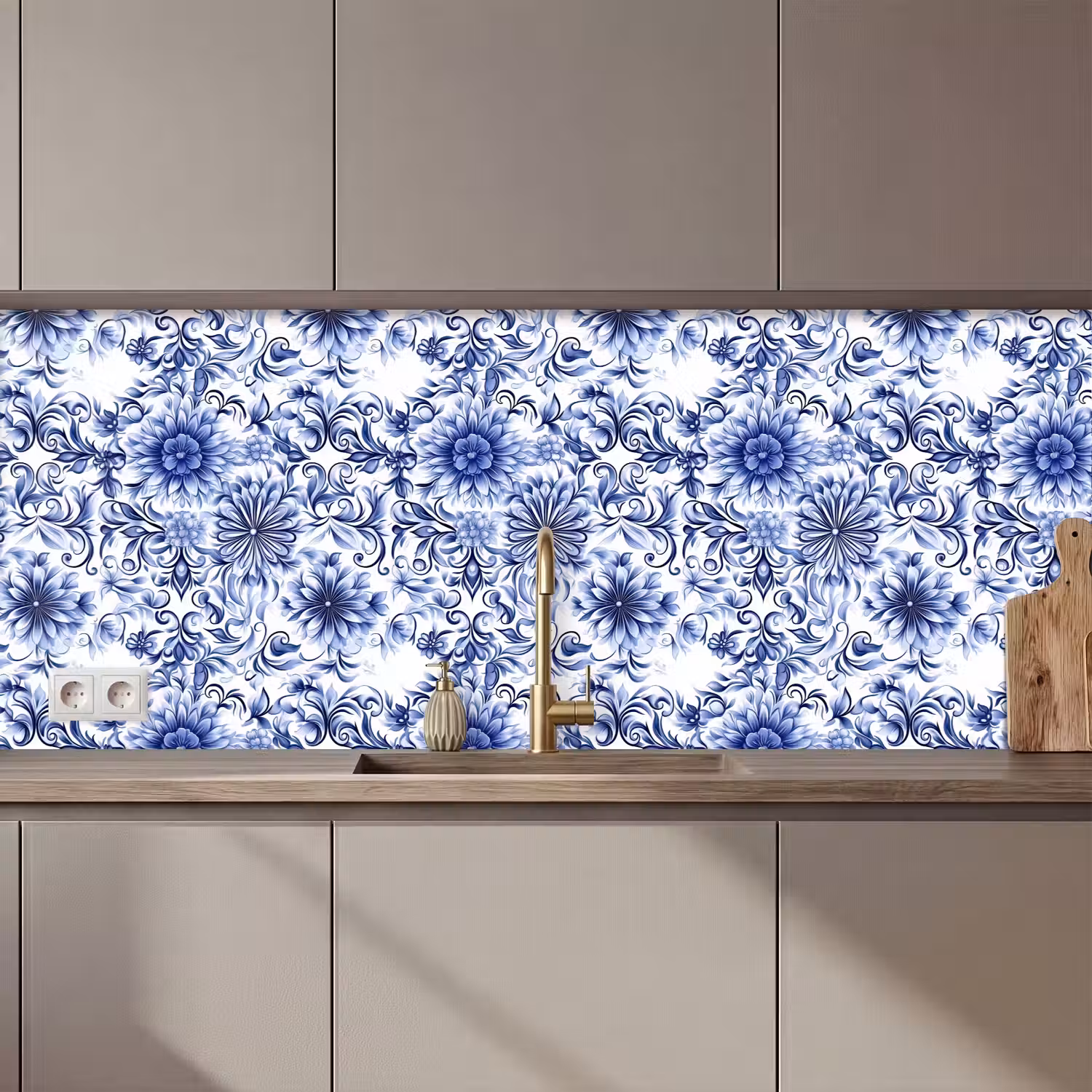 Bloemen - Blauw - Patroon - Wit keuken achterwand 2 middel 871 zz_3dshopping
