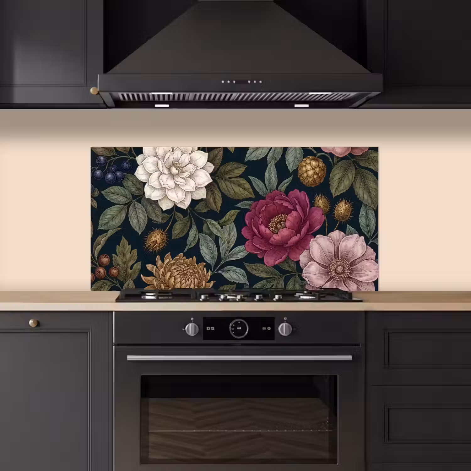 Bloemen - Botanisch - Illustratie - Donker - Vintage keuken achterwand spatscherm middel -sfeer1