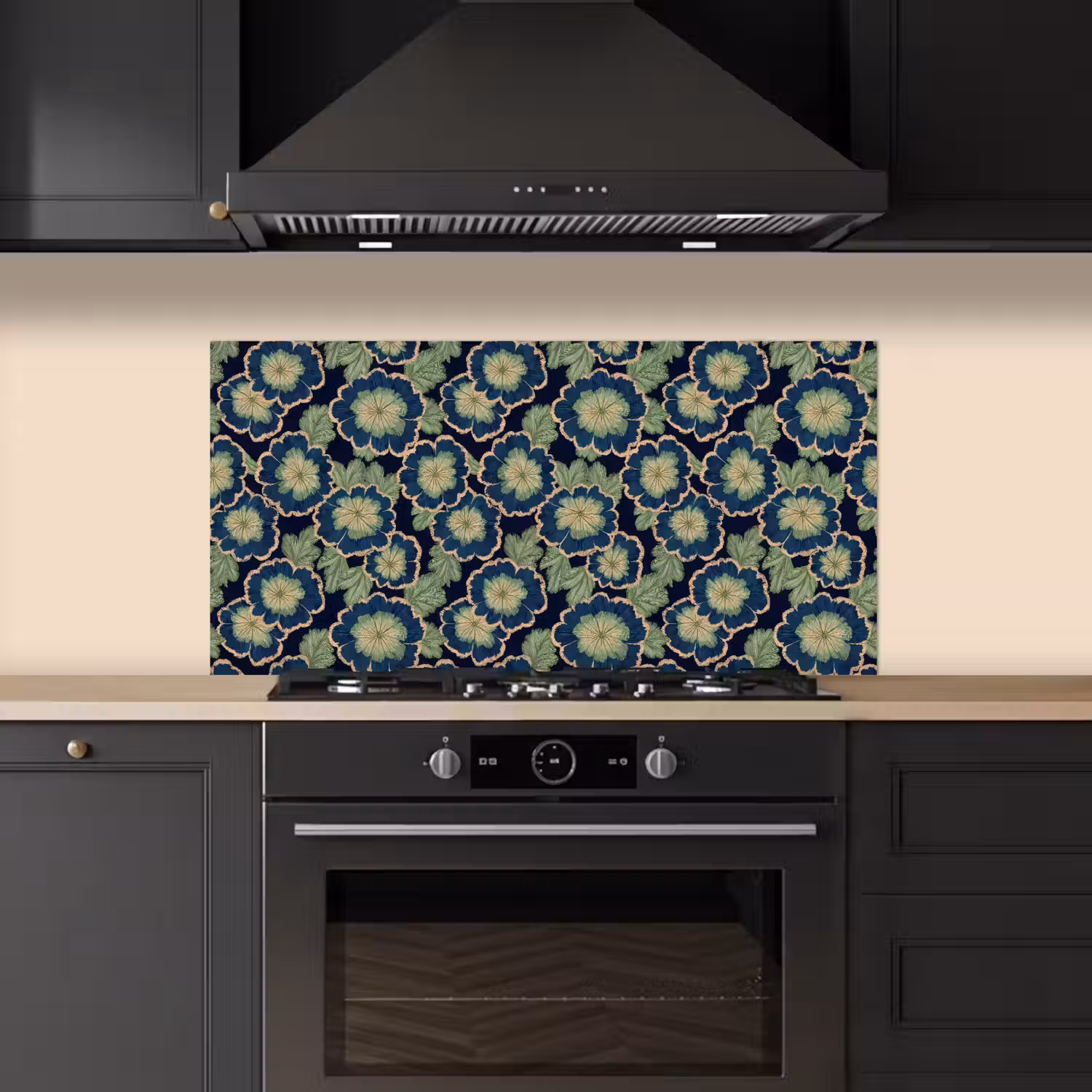 Bloemen - Borduurwerk - Patroon - Blauw - Groen keuken achterwand spatscherm middel 899 -sfeer1