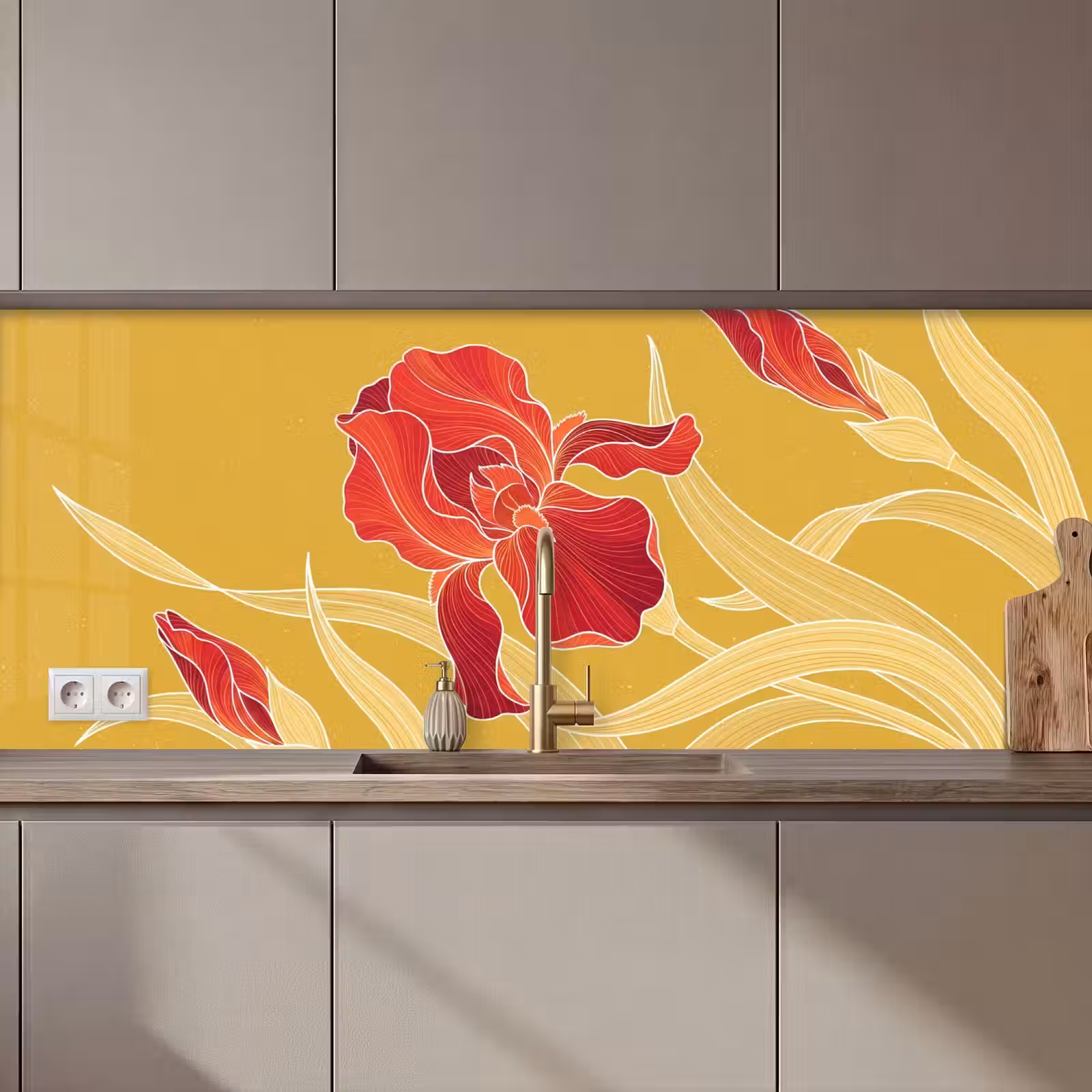 Kitchen Wall Splashback - Flowers - Illustration - Red - Bloemen - Illustratie - Rood keuken achterwand 2 middel zz_3dshopping