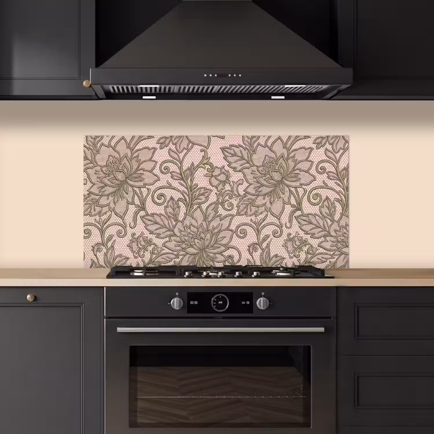 Bloemen - Kant - Patroon - Klassiek - Groen keuken achterwand spatscherm middel -sfeer1