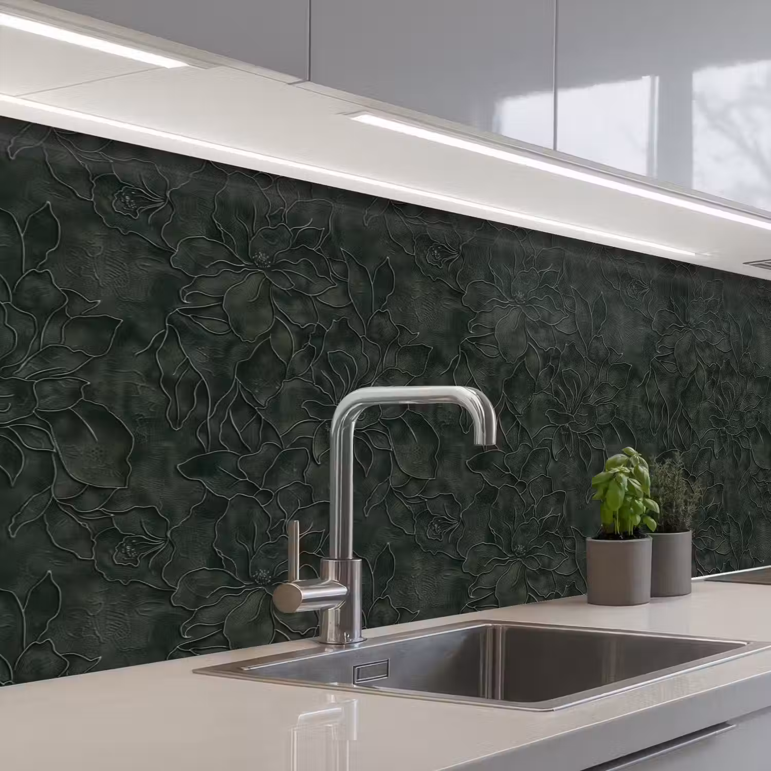Bloemen - Lijnen - Groen keuken achterwand 2 groot 857 -3d_schuin