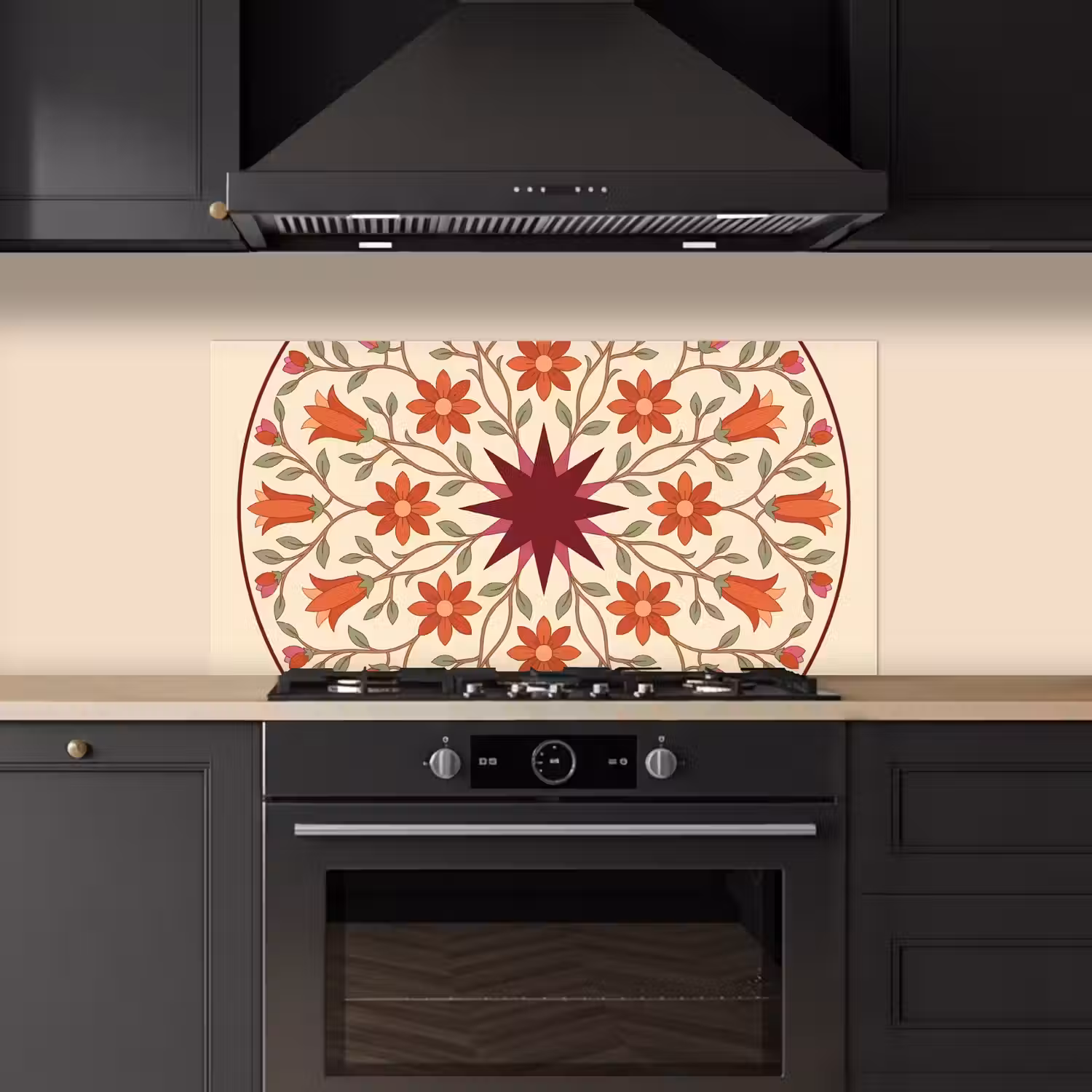 Bloemen - Mandala - Decoratief - Rood keuken achterwand spatscherm middel -sfeer1