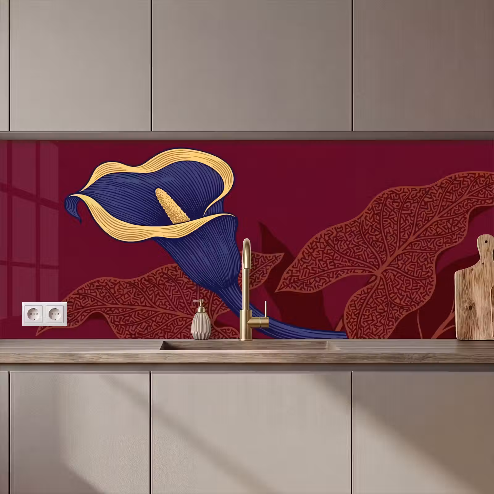 Kitchen Wall Splashback - Flowers - Modern - Purple - Bloemen - Modern - Paars keuken achterwand 2 middel zz_3dshopping