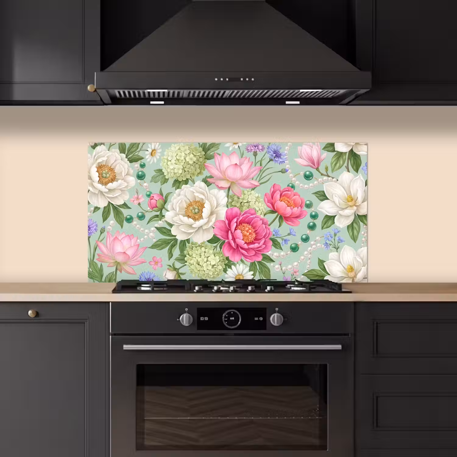 Bloemen - Patroon - Botanisch - Groen keuken achterwand spatscherm middel -sfeer1