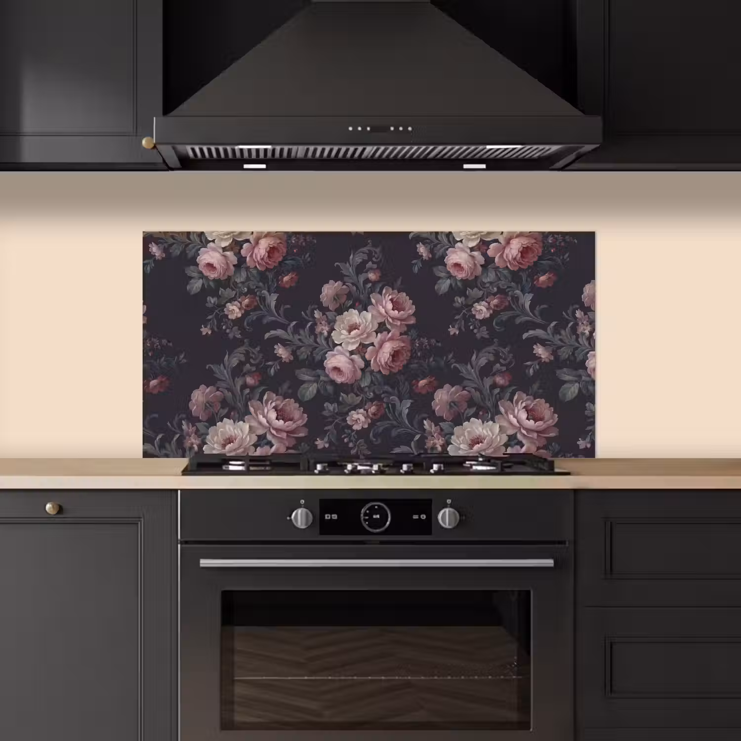Bloemen - Patroon - Sierlijk - Roze - Donker keuken achterwand spatscherm middel -sfeer1