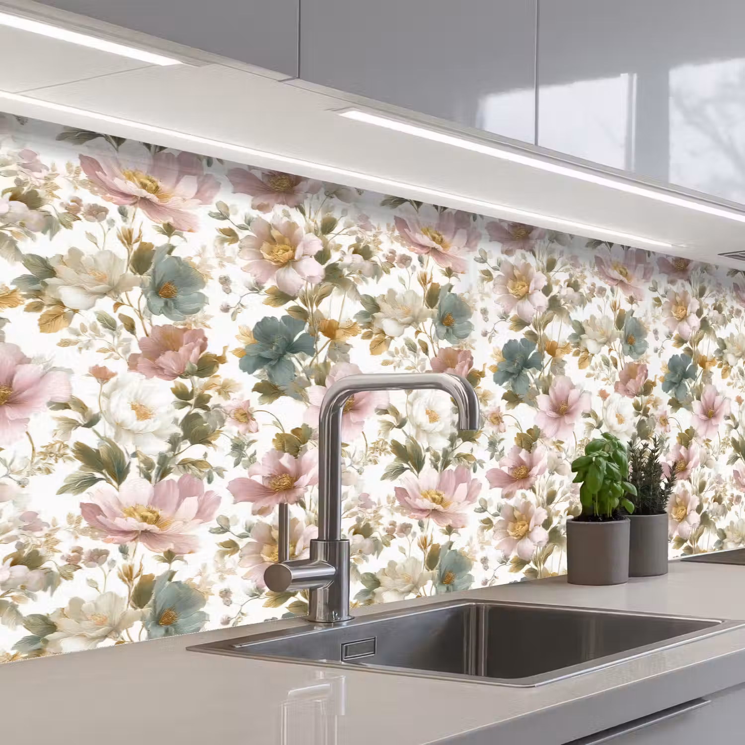 Bloemen - Patroon - Pastel keuken achterwand 2 groot 857 -3d_schuin