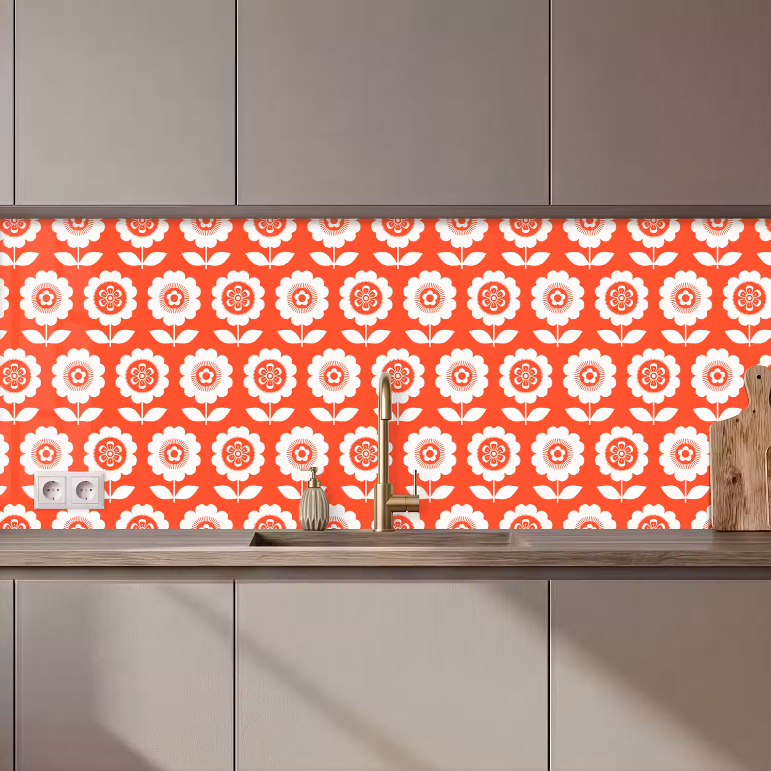 Bloemen - Patroon - Rood keuken achterwand 2 middel 871 zz_3dshopping
