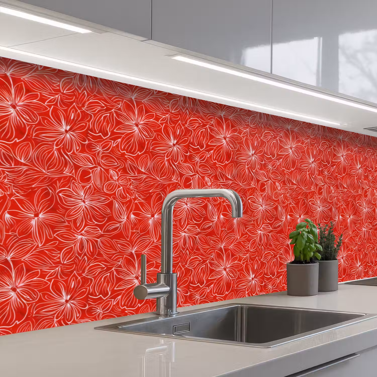 Bloemen - Patroon - Rood keuken achterwand 2 groot 857 -3d_schuin