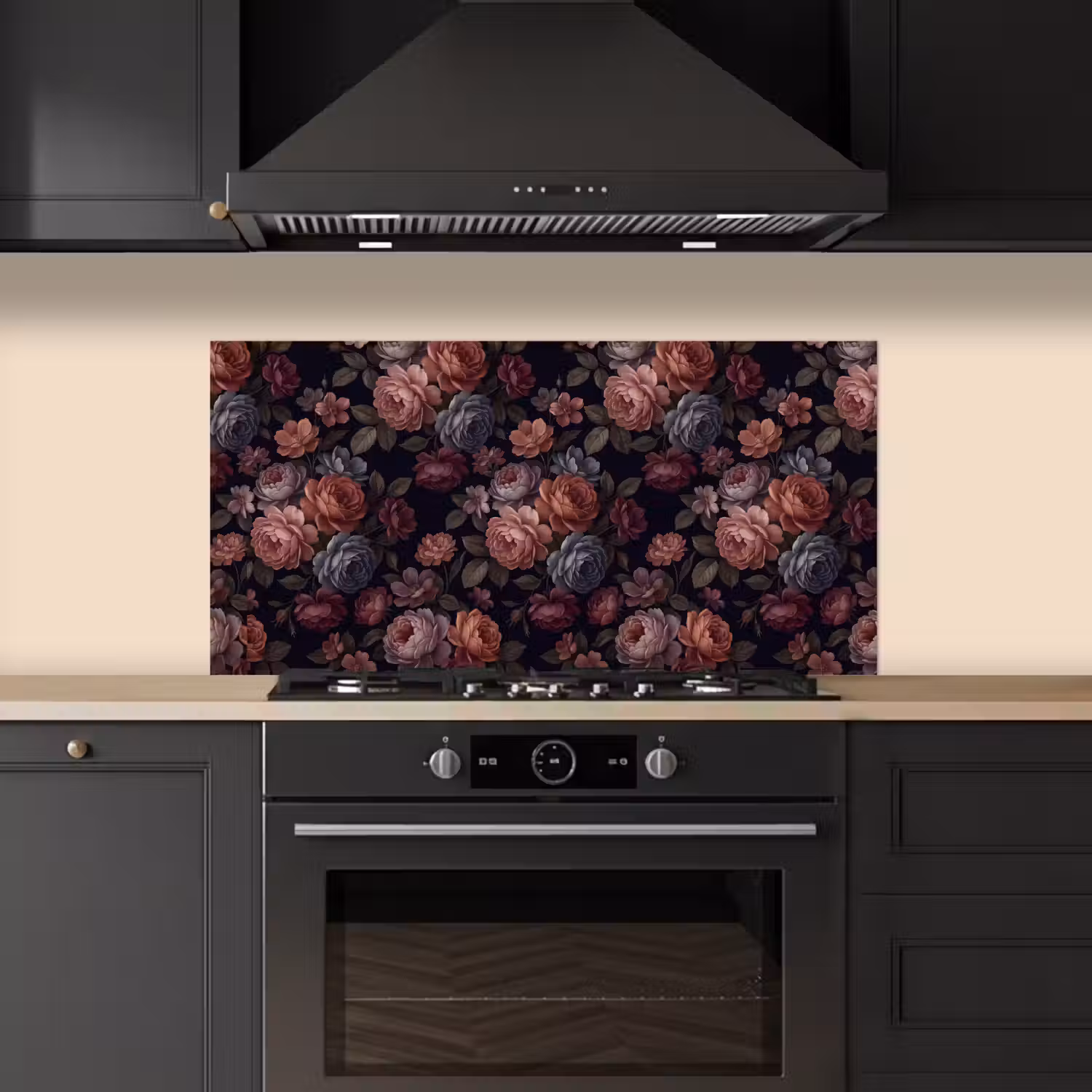 Bloemen - Patroon - Vintage - Donker - Roze keuken achterwand spatscherm middel -sfeer1