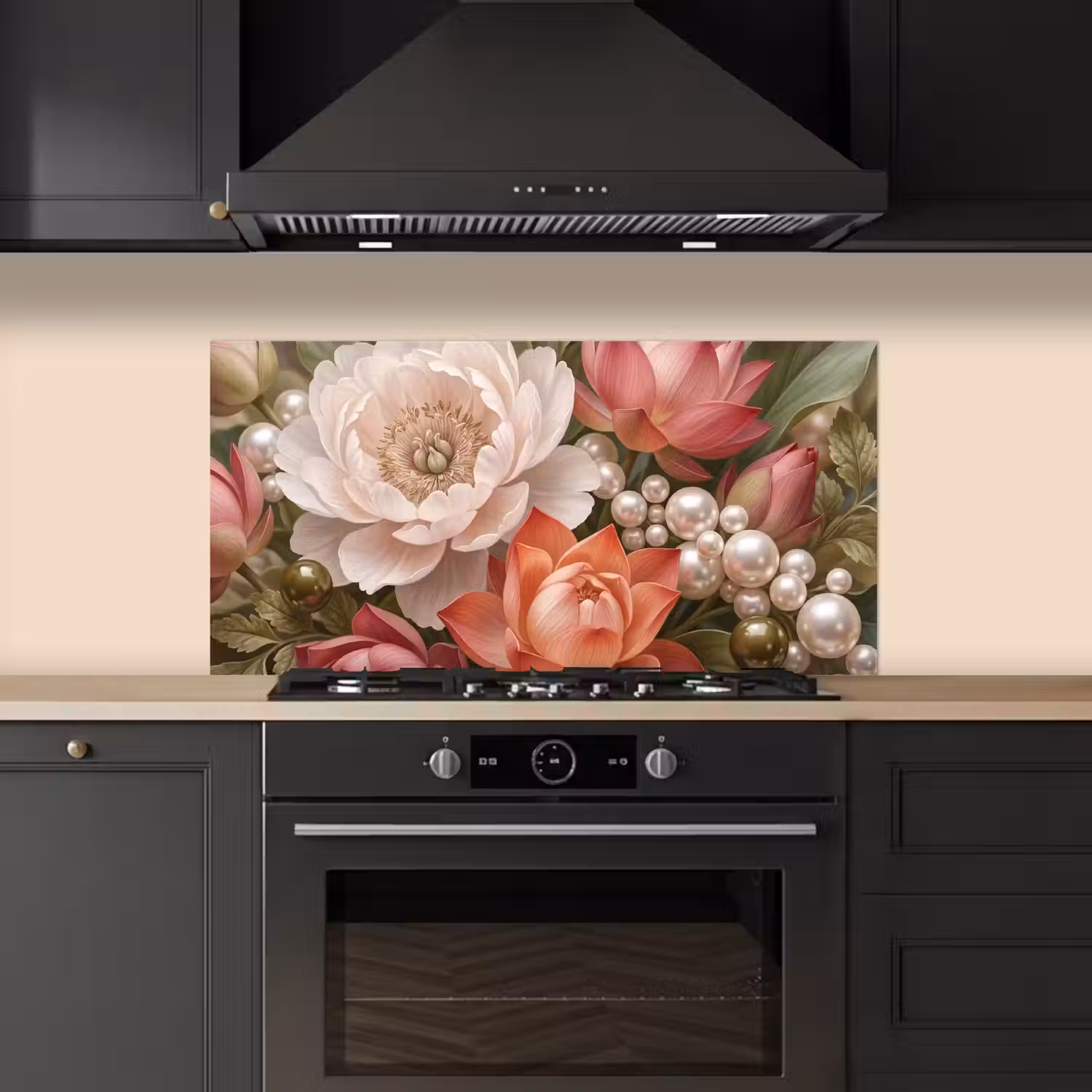 Bloemen - Parels - Elegant - Roze - Wit keuken achterwand spatscherm middel -sfeer1
