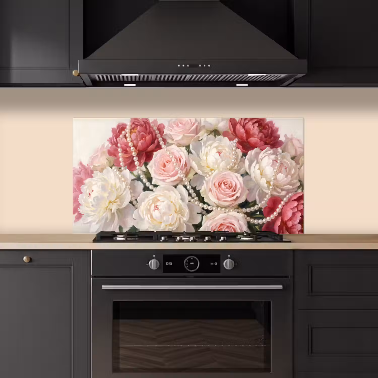 Bloemen - Parels - Romantiek - Klassiek - Roze keuken achterwand spatscherm middel -sfeer1