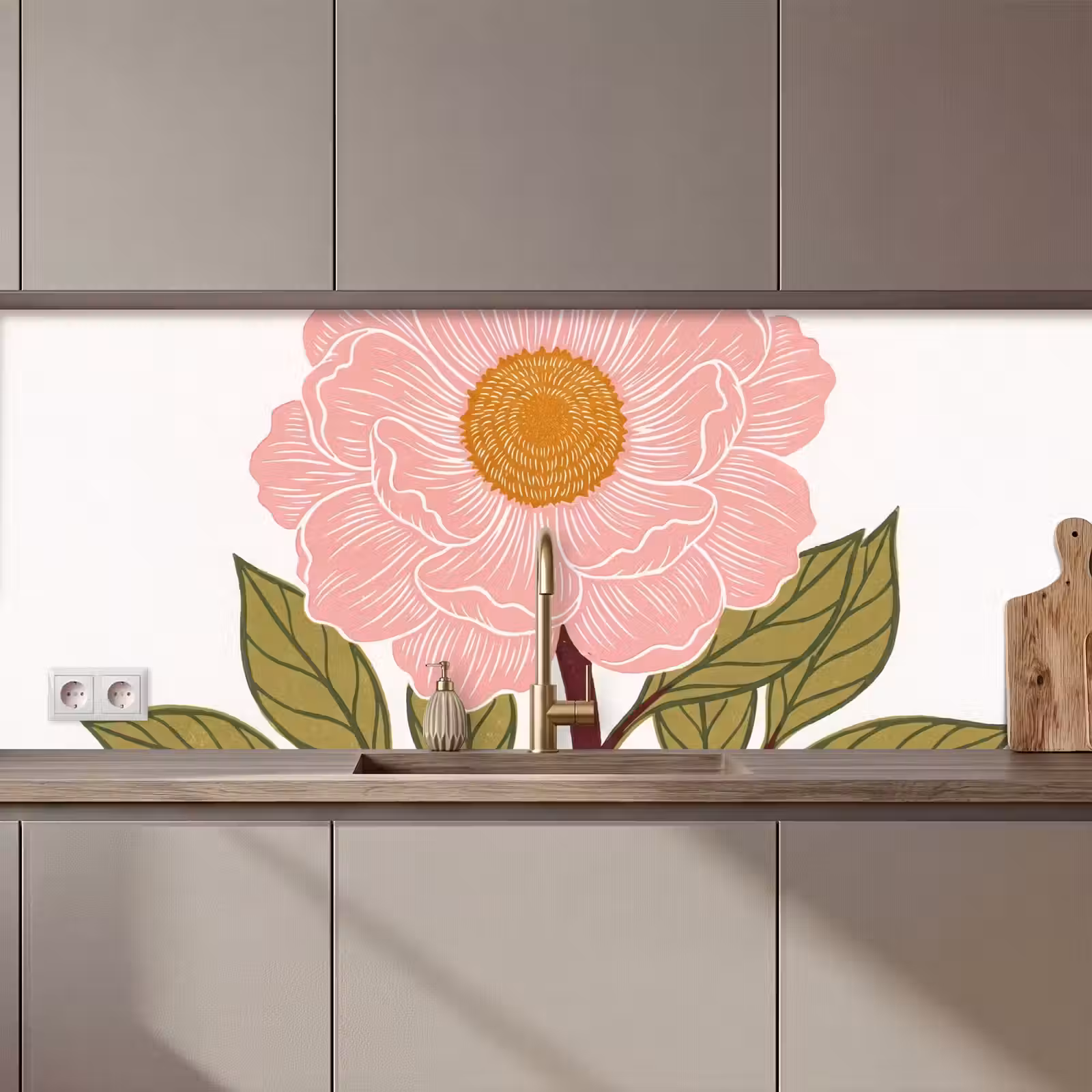 Kitchen Wall Splashback - Flowers - Pink - Illustration - Bloemen - Roze - Illustratie keuken achterwand 2 middel zz_3dshopping