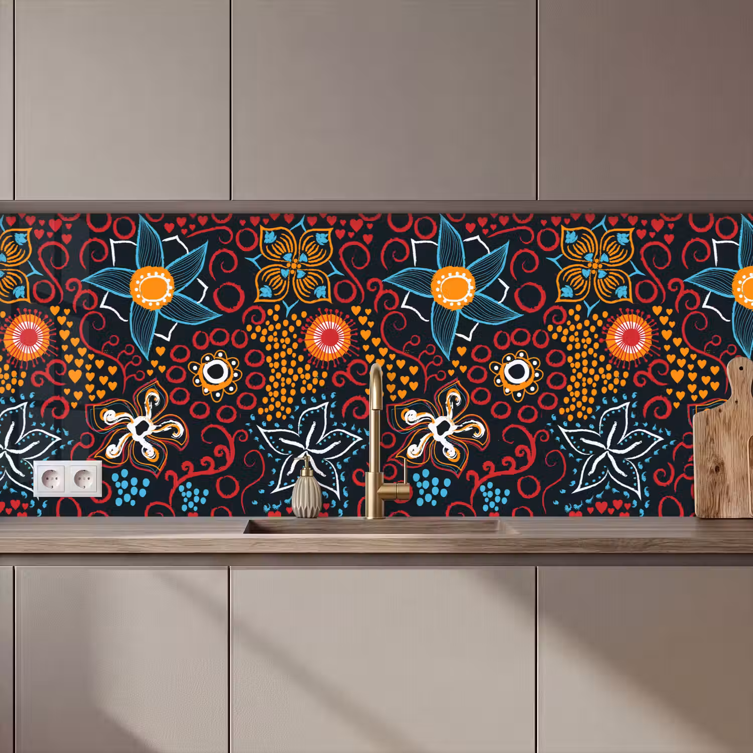 Bloemen - Rood - Patronen keuken achterwand 2 middel 871 zz_3dshopping