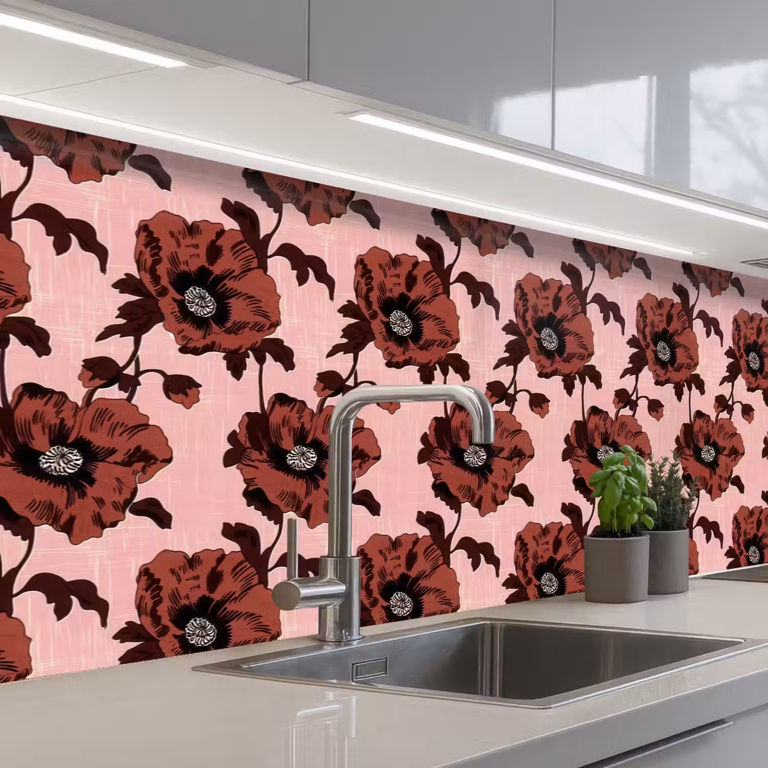 Bloemen - Retro - Rood keuken achterwand 2 groot 857 -3d_schuin