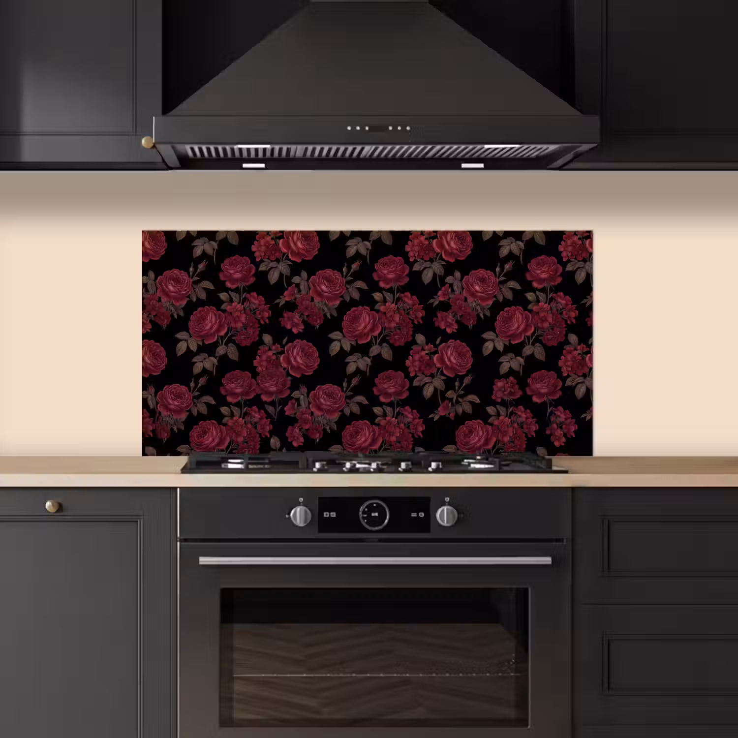 Bloemen - Roos - Patroon - Klassiek - Rood keuken achterwand spatscherm middel -sfeer1