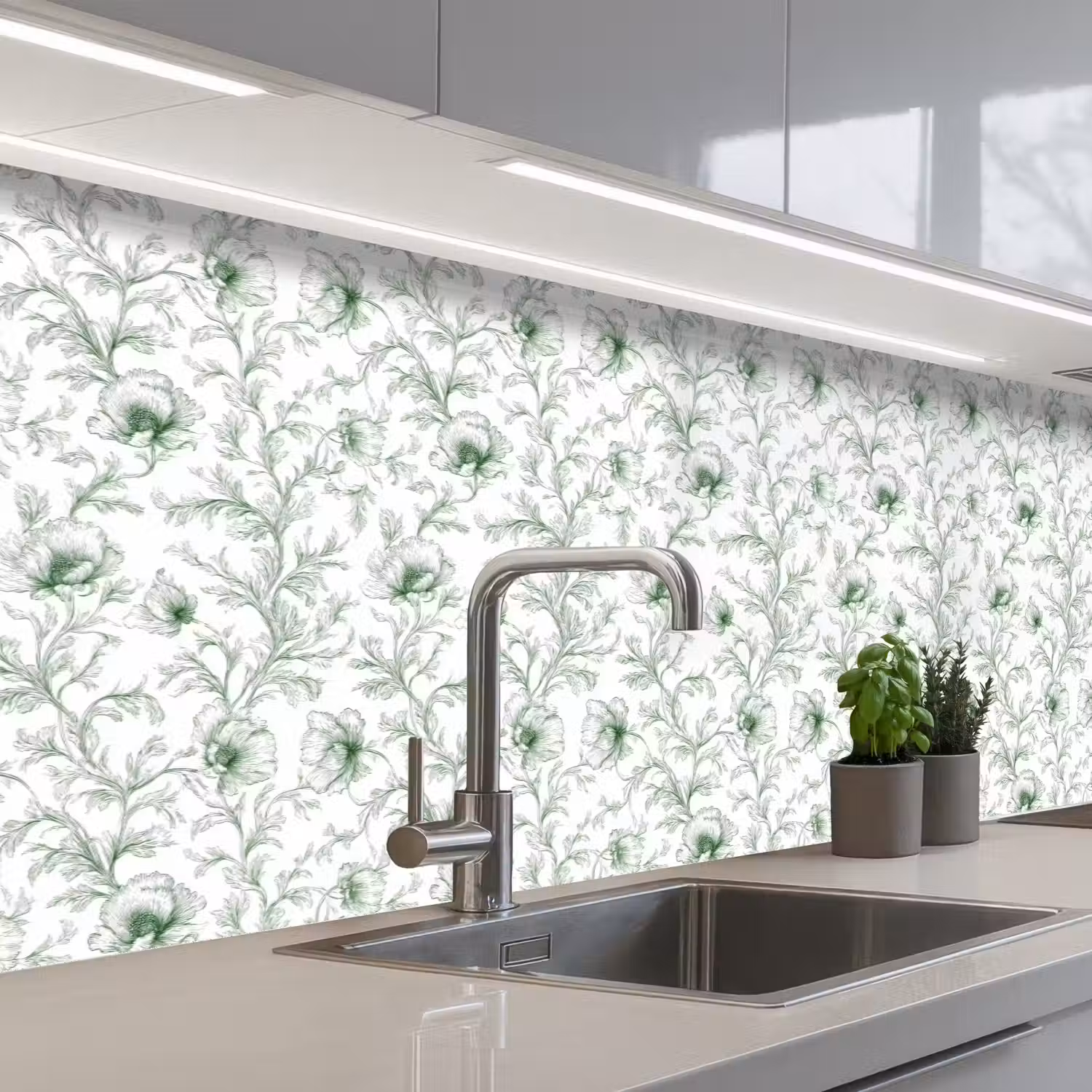Bloemen - Getekend - Groen keuken achterwand 2 groot 857 -3d_schuin