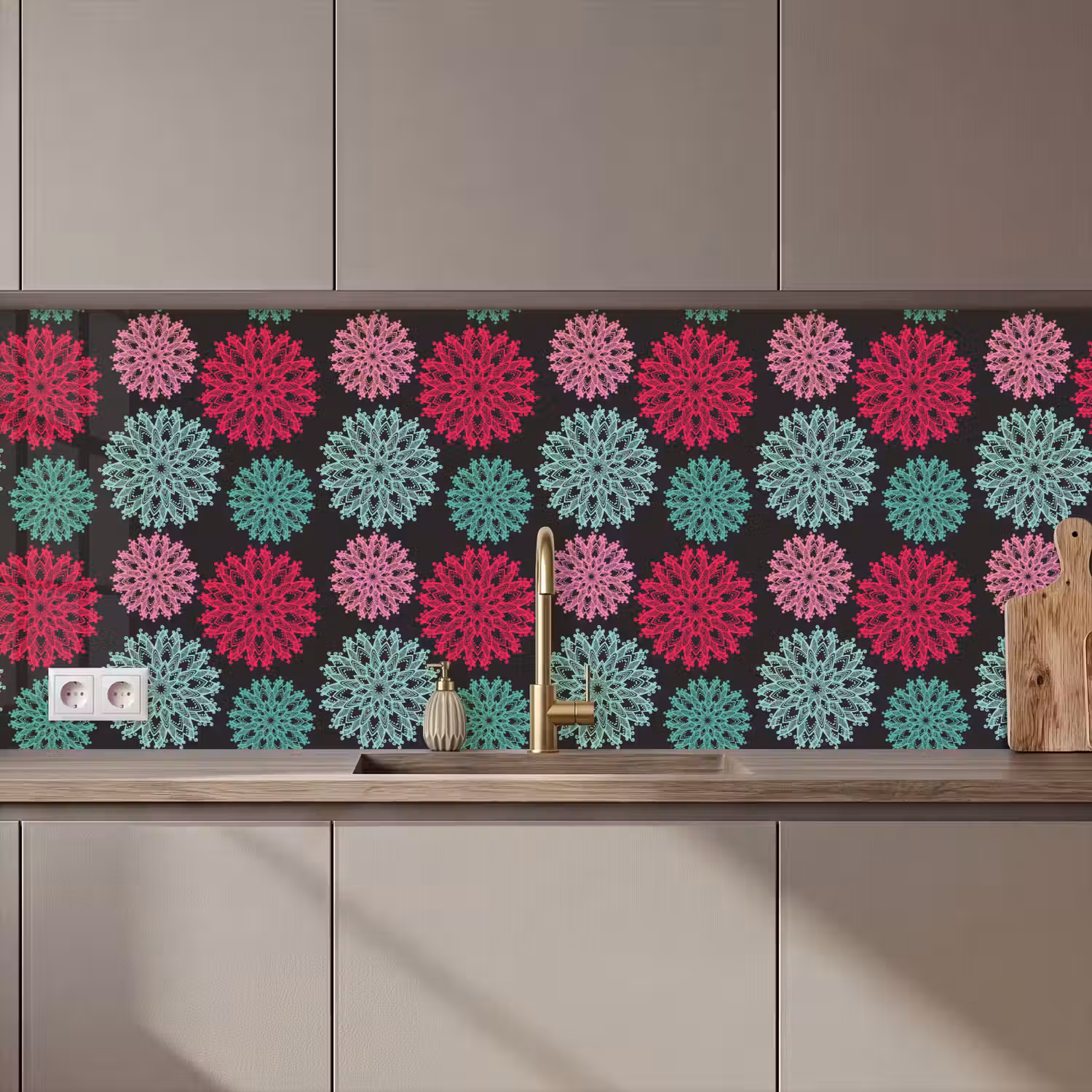 Bloemen - Vintage - Roze - Turquoise - Patronen keuken achterwand 2 middel 871 zz_3dshopping