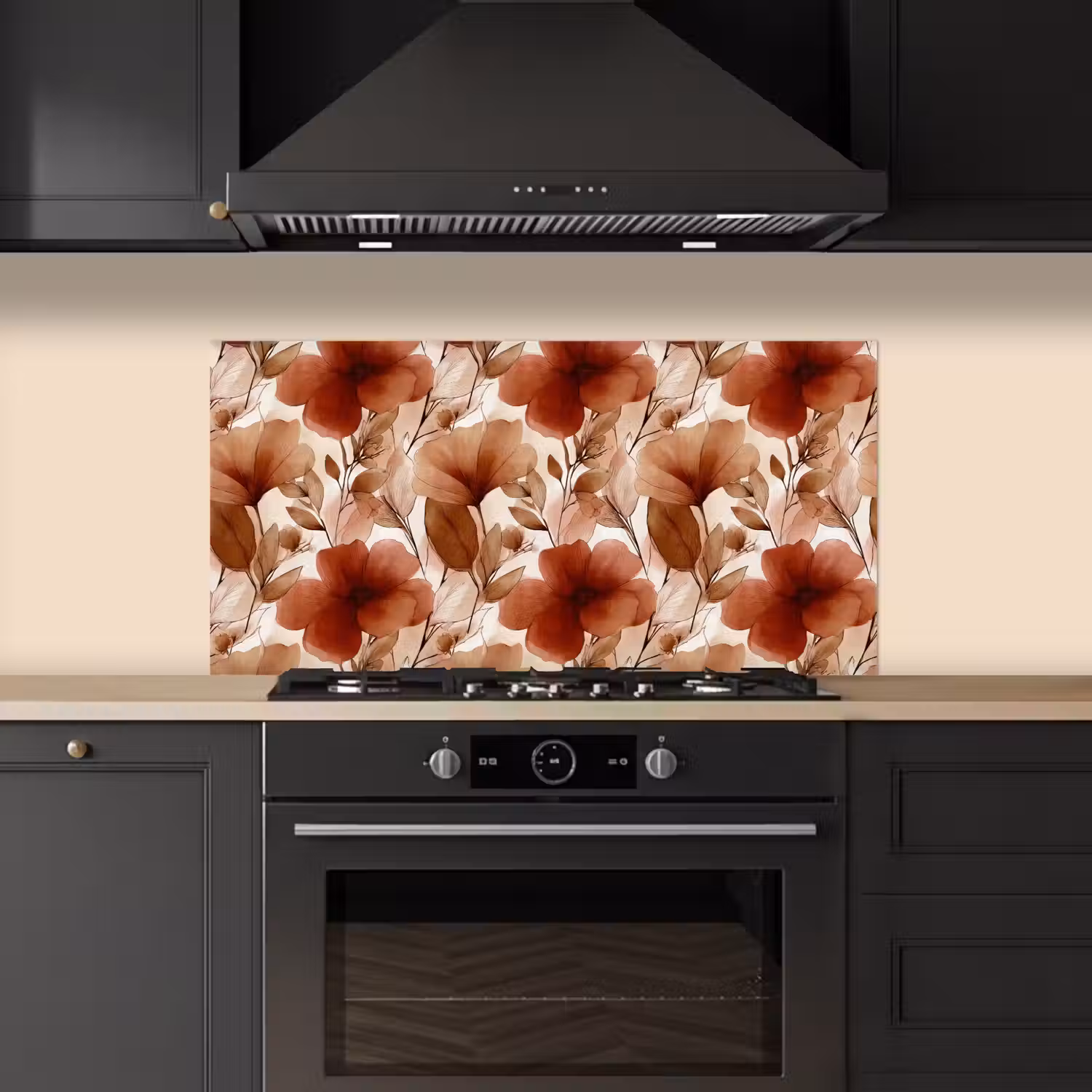 Bloemen - Aquarel - Botanisch - Terracotta keuken achterwand spatscherm middel 899 -sfeer1