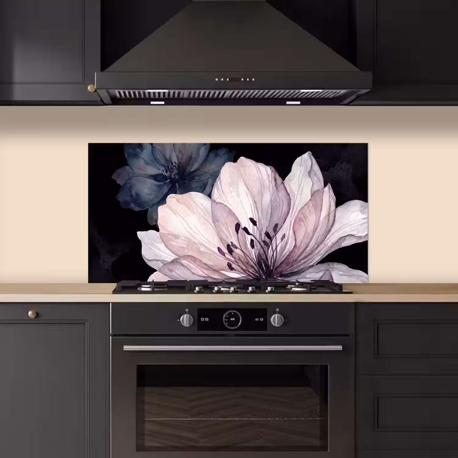 Bloemen - Aquarel - Modern - Roze - Donker keuken achterwand spatscherm middel -sfeer1