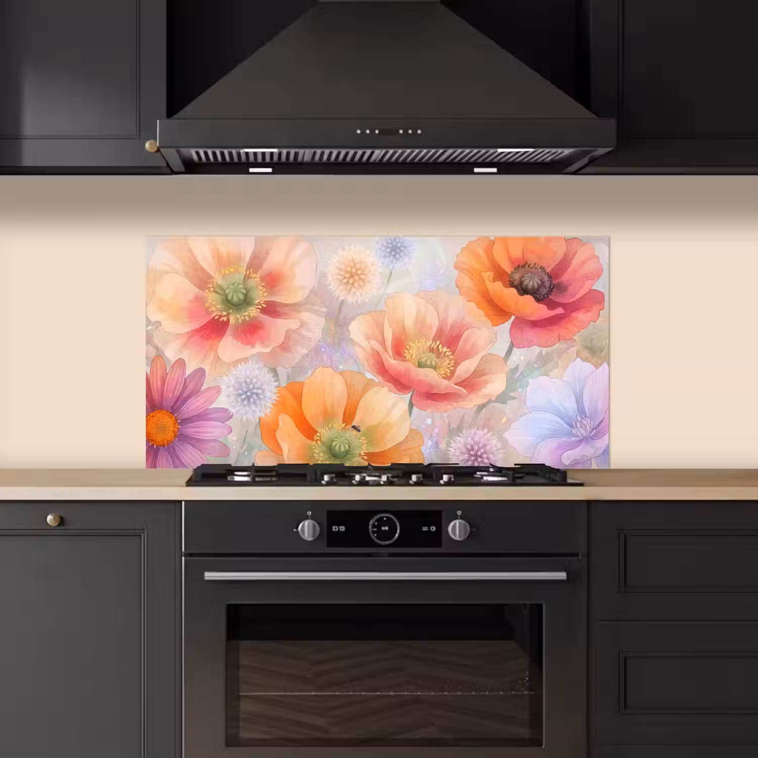 Bloemen - Aquarel - Natuur - Modern - Kleurrijk keuken achterwand spatscherm middel -sfeer1