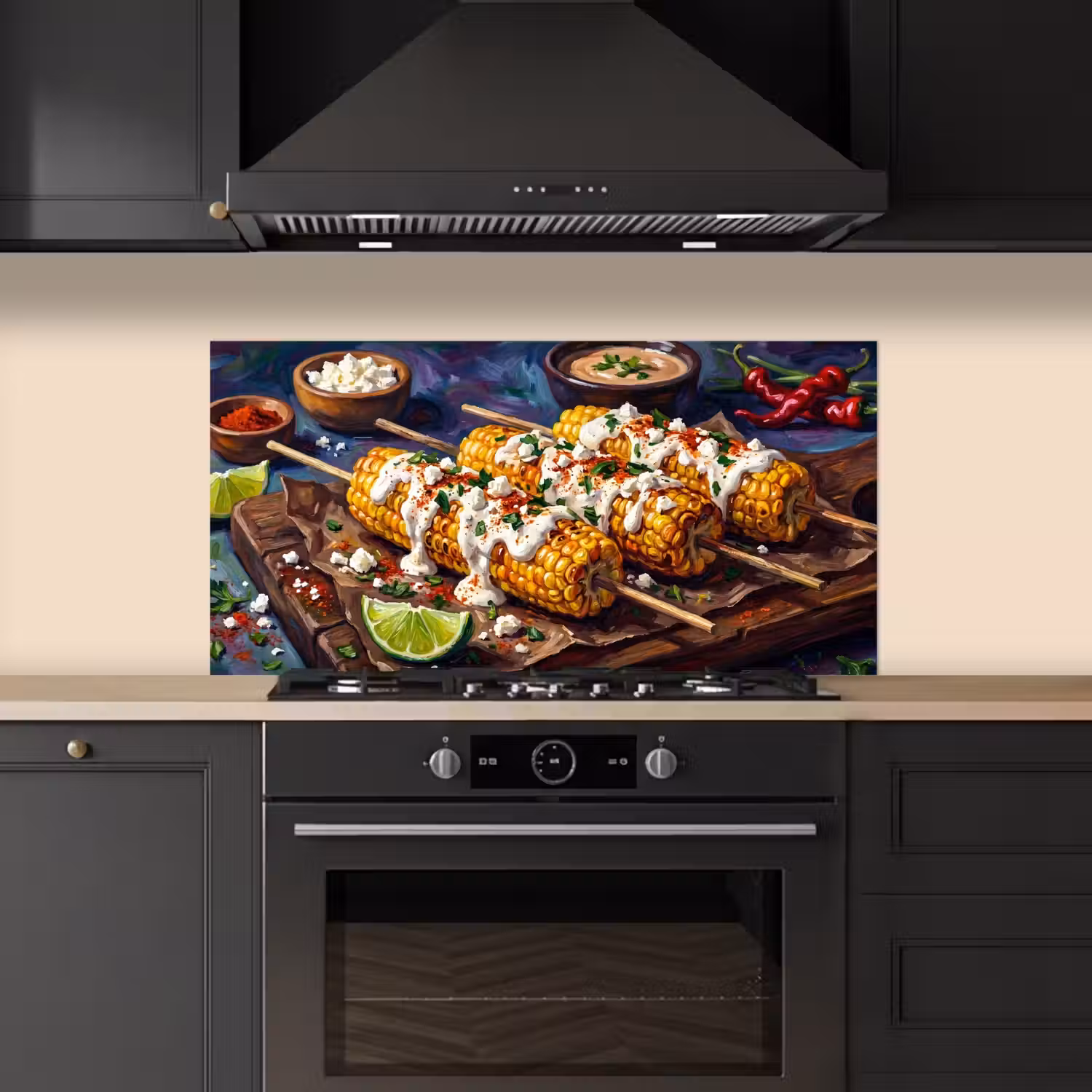 Eten - Maïs - Saus - Geschilderd - Geel keuken achterwand spatscherm middel -sfeer1