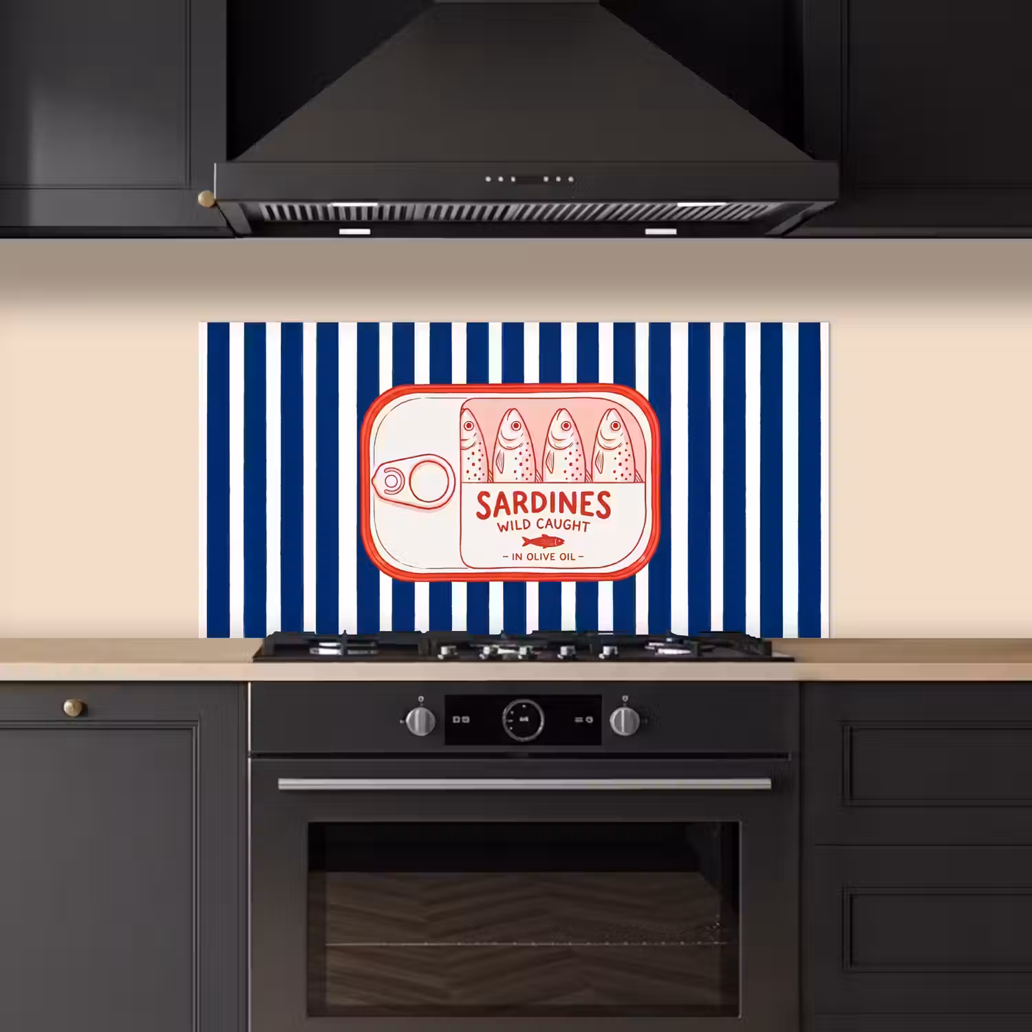 Eten - Vis - Blik - Illustratie - Rood keuken achterwand spatscherm middel -sfeer1