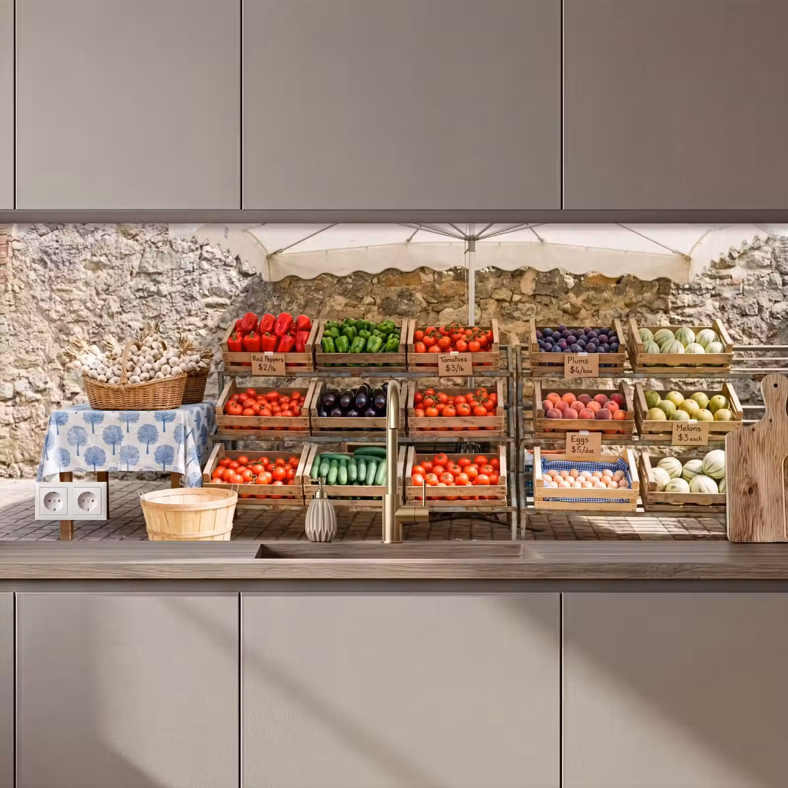 Kitchen Wall Splashback - Food - Market - Fresh - Eten - Markt - Vers keuken achterwand 2 middel zz_3dshopping