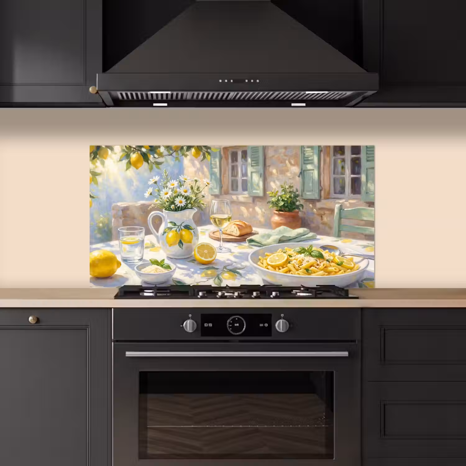 Eten - Terras - Zomer - Geschilderd - Geel keuken achterwand spatscherm middel -sfeer1