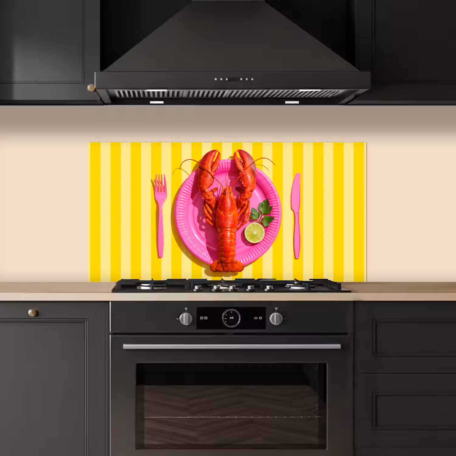 Eten - Roze - Geel - Modern - Culinaire keuken achterwand spatscherm middel -sfeer1
