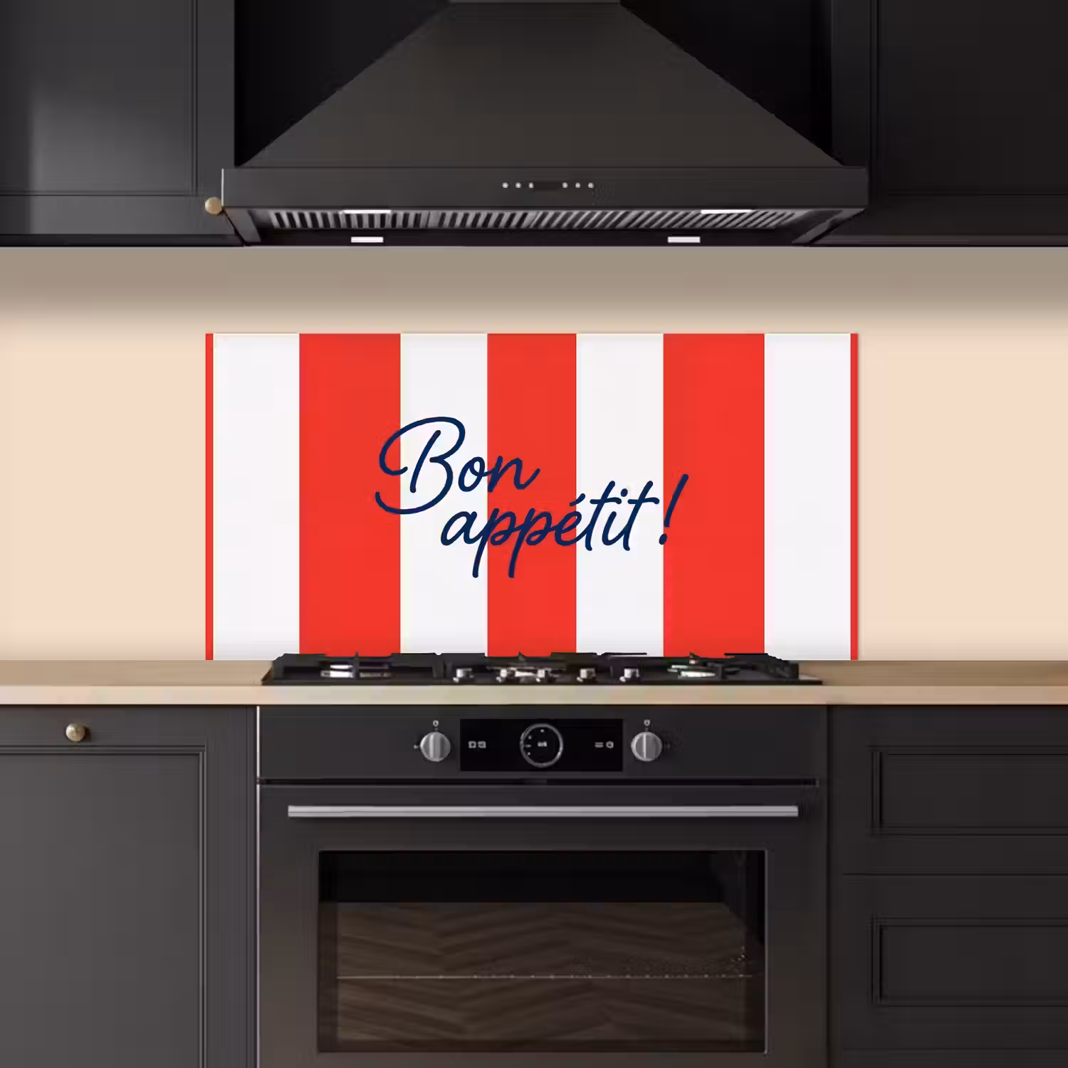 Eten - Spreuk - Keuken - Grafisch - Rood-Wit keuken achterwand spatscherm middel -sfeer1