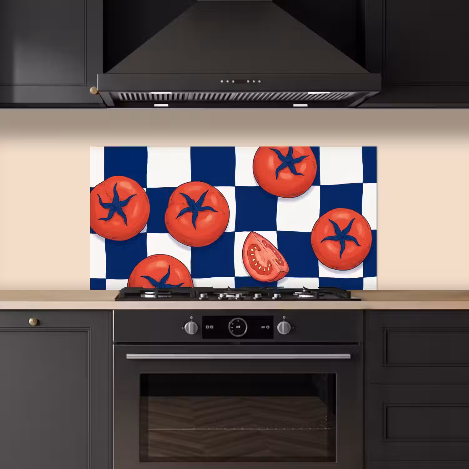 Eten - Tomaten - Keuken - Illustratie - Rood-Blauw keuken achterwand spatscherm middel -sfeer1
