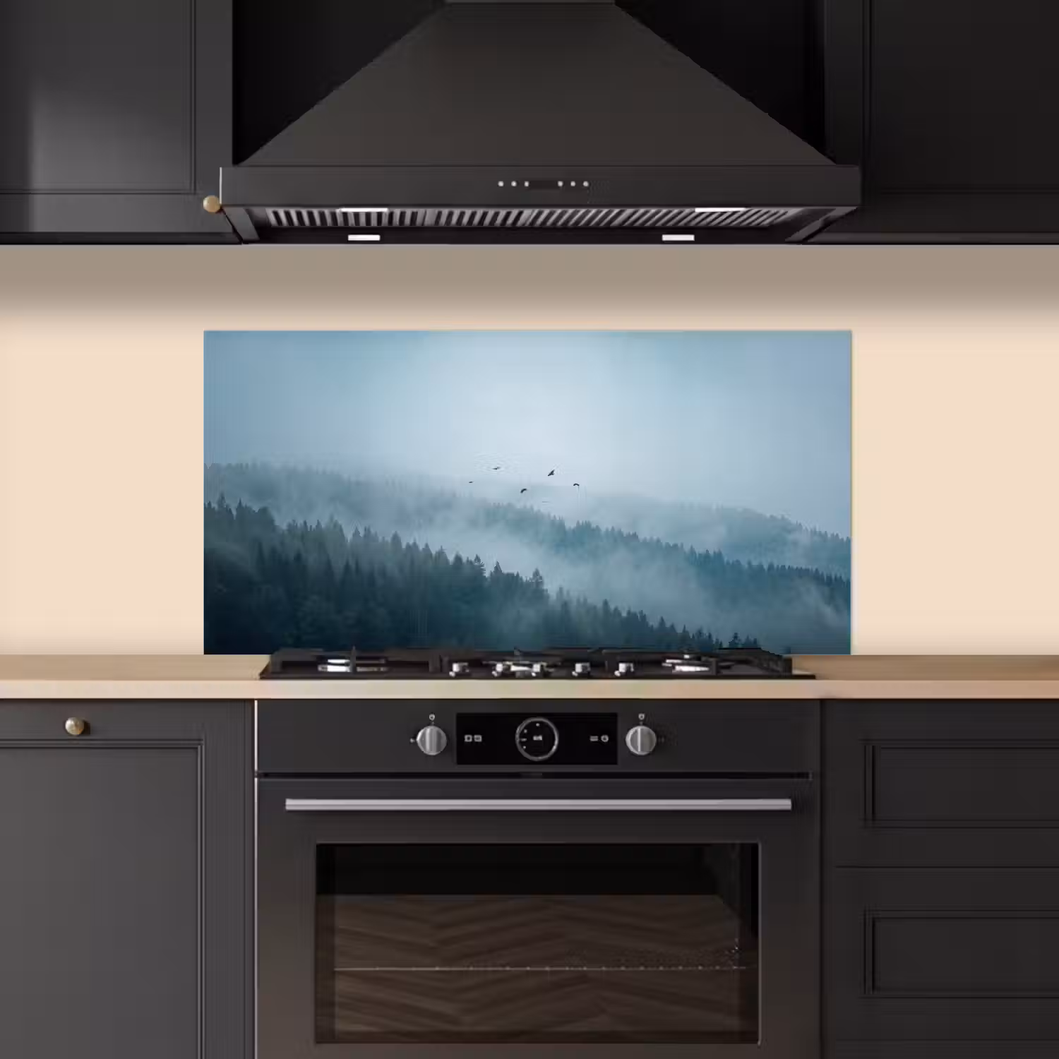 Bos - Mist - Vogels - Natuur - Groen keuken achterwand spatscherm middel -sfeer1