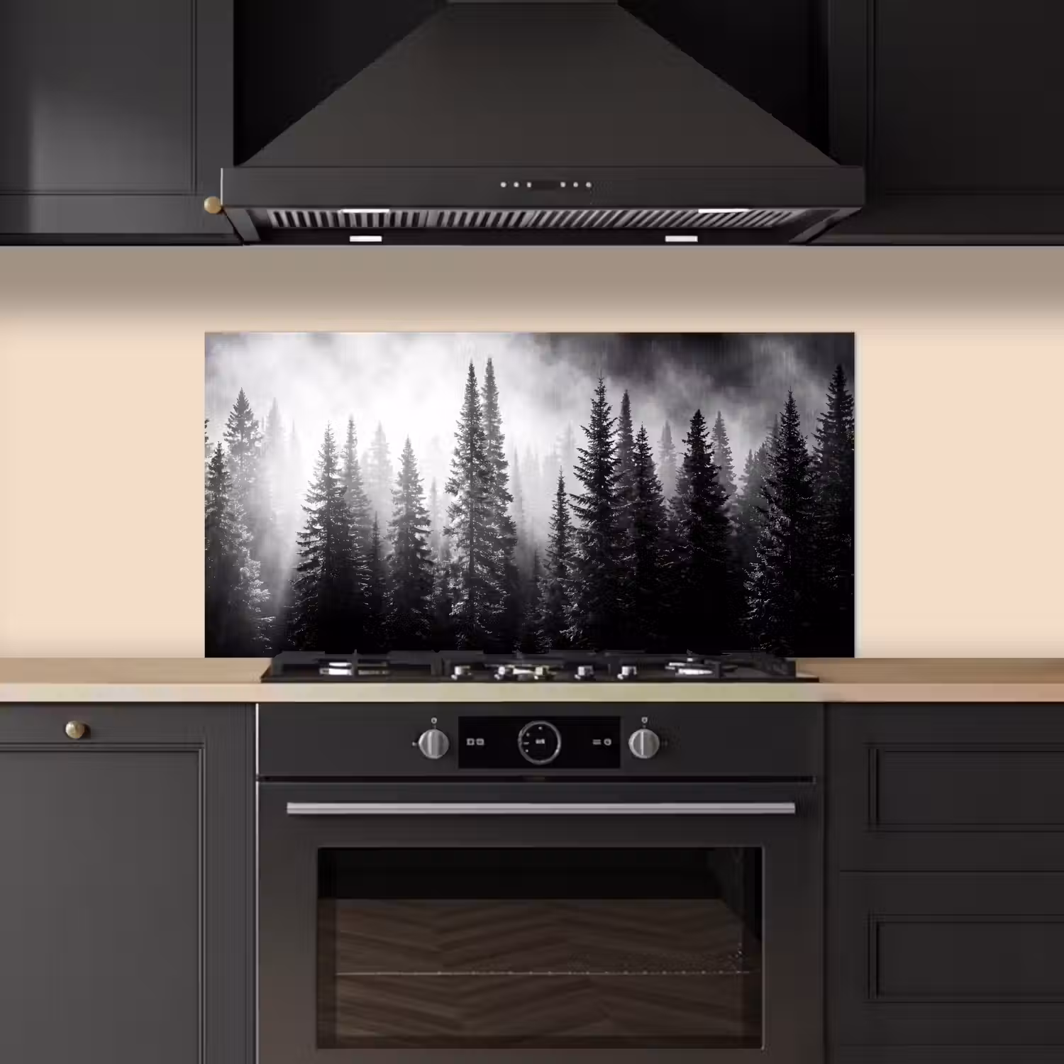 Bos - Mist - Winter - Monochroom - Natuur keuken achterwand spatscherm middel -sfeer1
