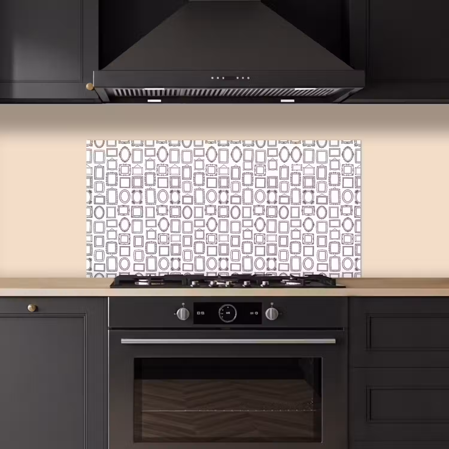 Lijsten - Patroon - Decoratie - Schets - Zwart-wit keuken achterwand spatscherm middel -sfeer1