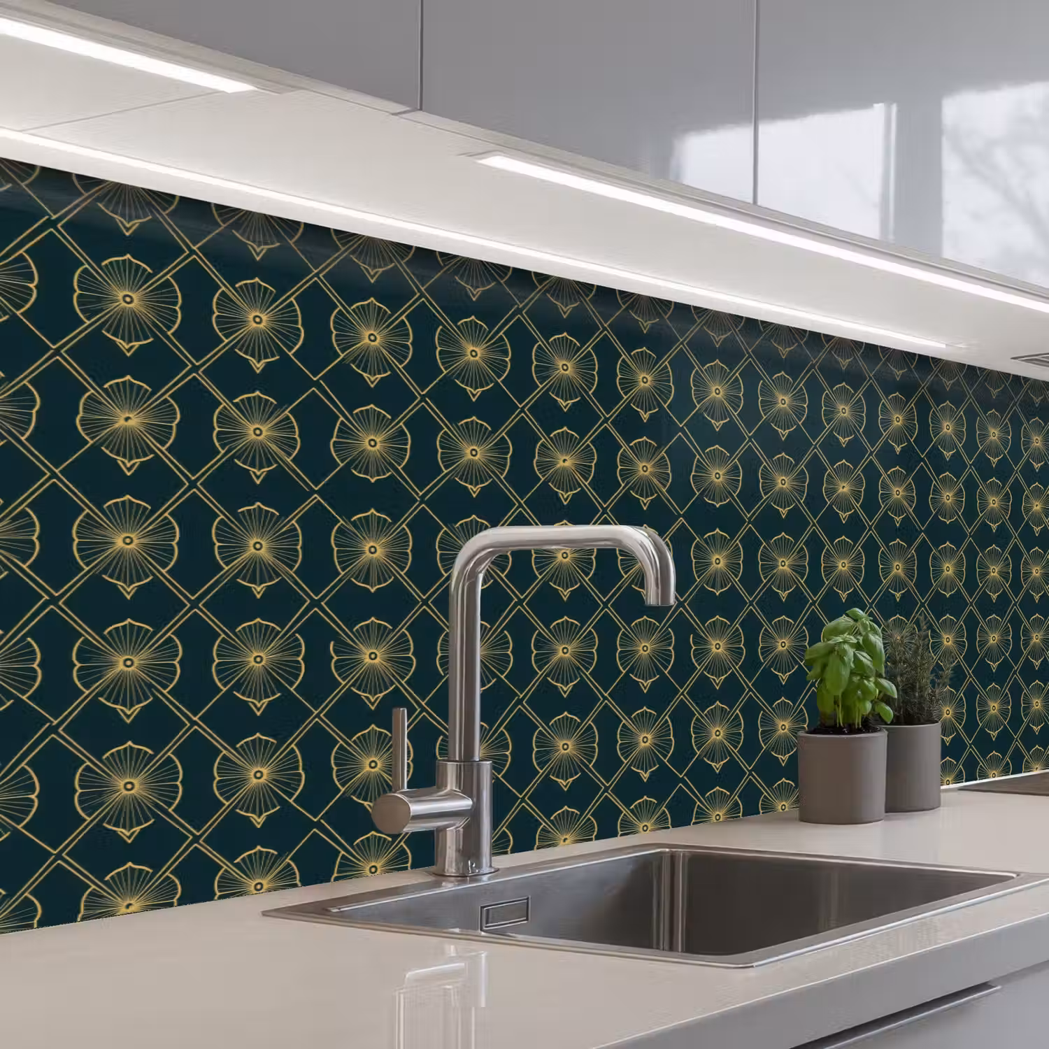 Geometrisch - Elegant - Groen keuken achterwand 2 groot 857 -3d_schuin