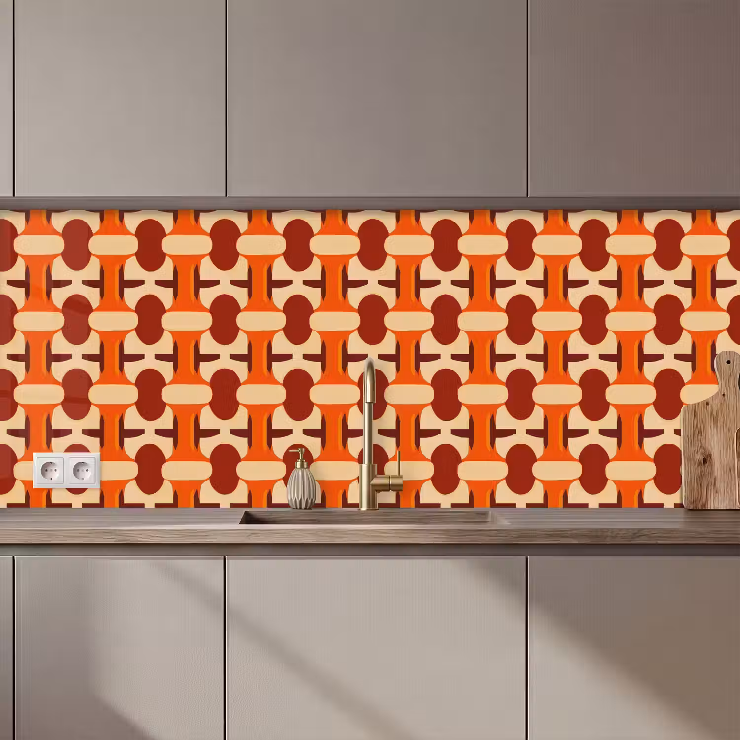 Geometrisch - Retro - Oranje keuken achterwand 2 middel 871 zz_3dshopping