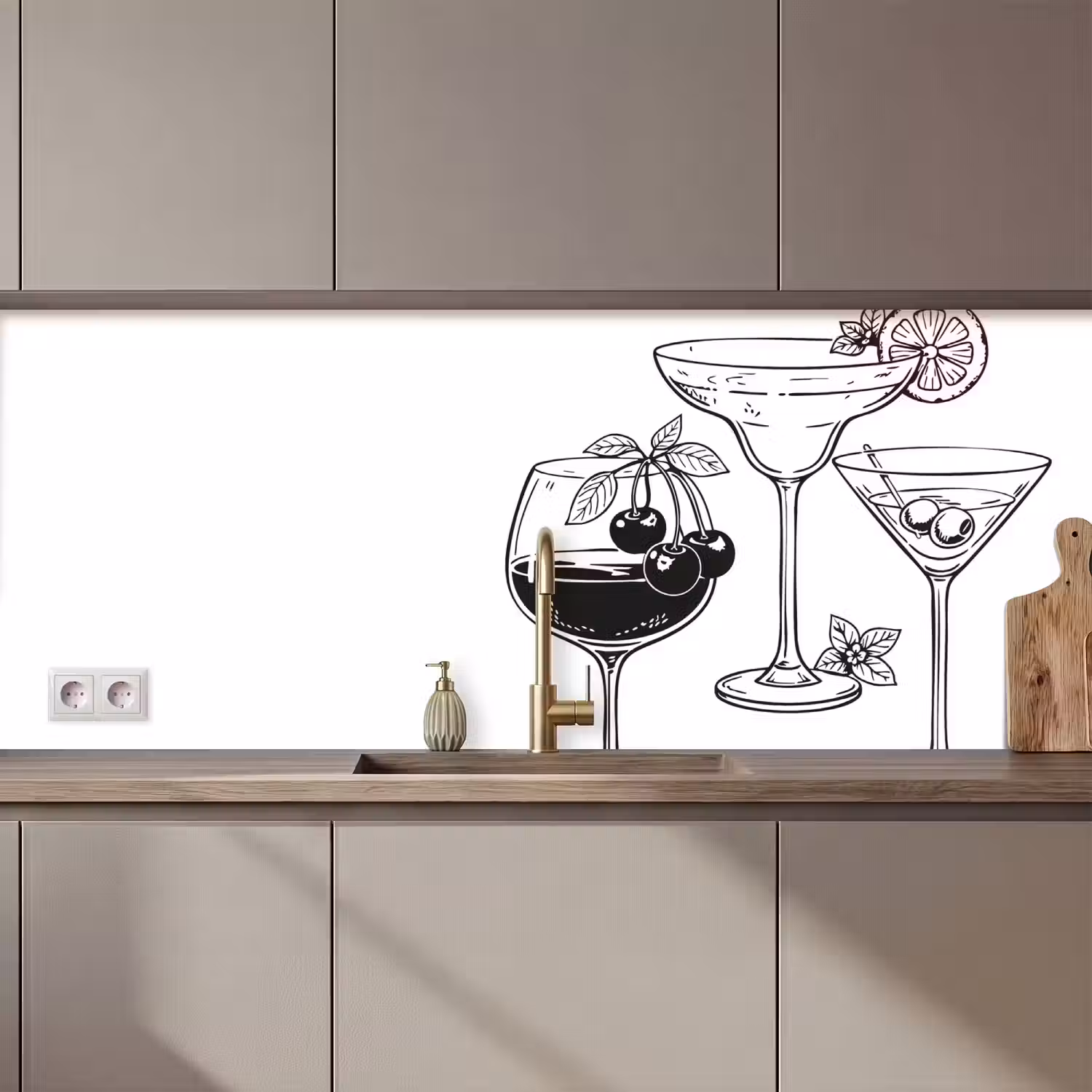 Glazen - Cocktails - Zwart - wit keuken achterwand 2 middel zz_3dshopping