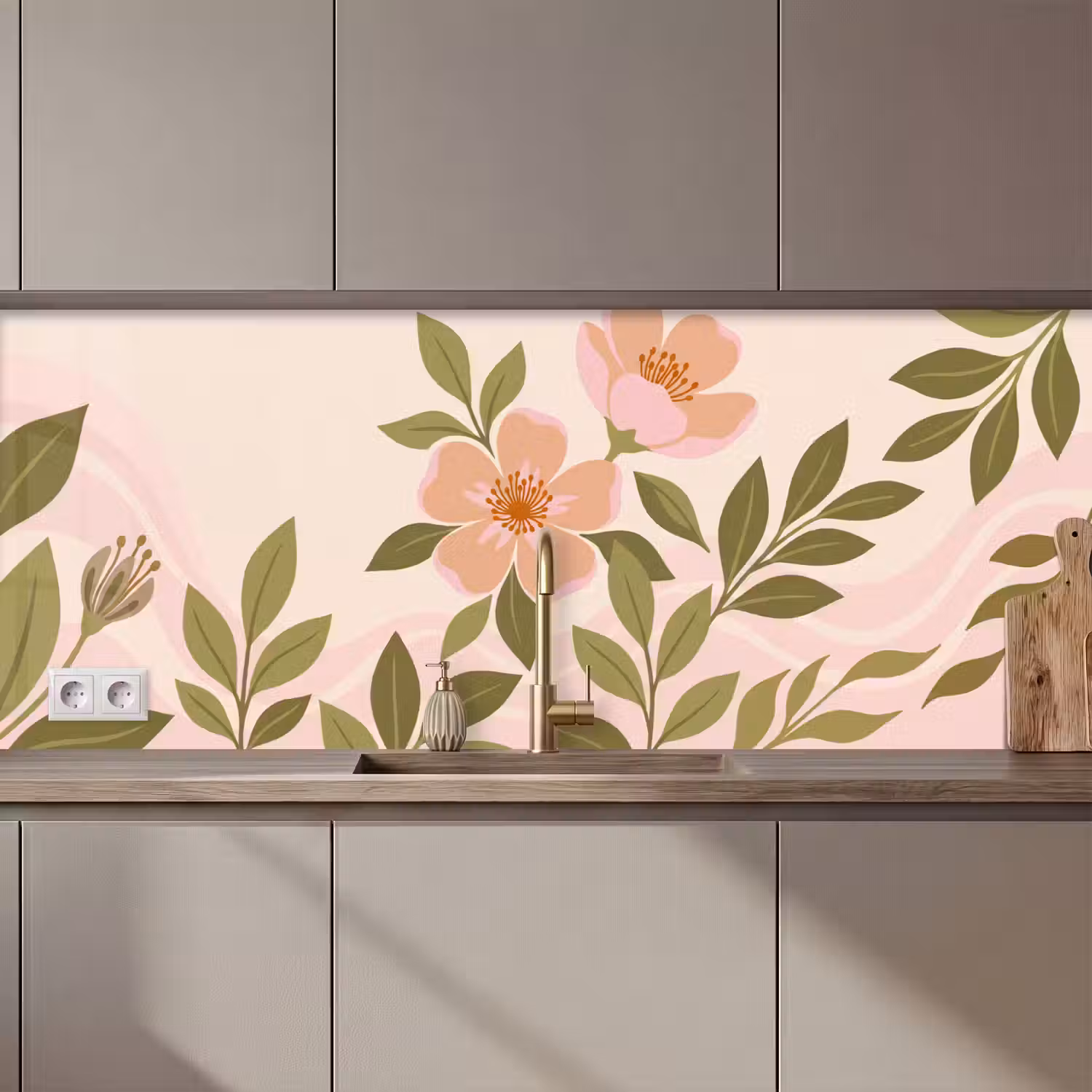 Grafisch - Bloemen - Roze keuken achterwand 2 middel zz_3dshopping