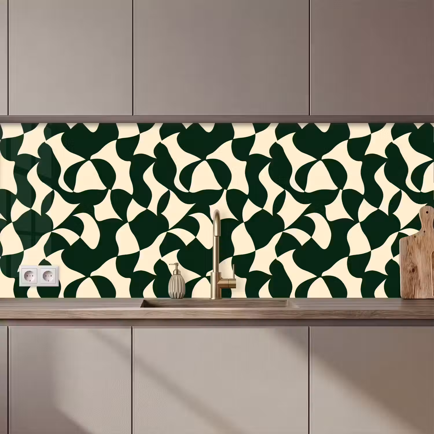 Groen - Organische vlakken - Crème keuken achterwand 2 middel 871 zz_3dshopping