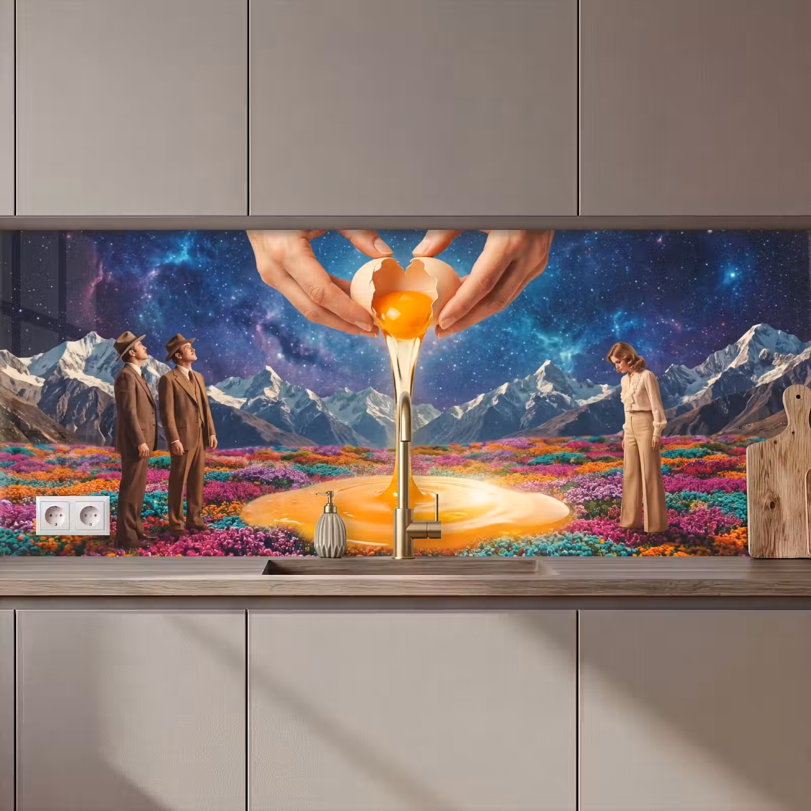 Kitchen Wall Splashback - Hands - Egg - Surrealism - Handen - Ei - Surrealisme keuken achterwand 2 middel zz_3dshopping