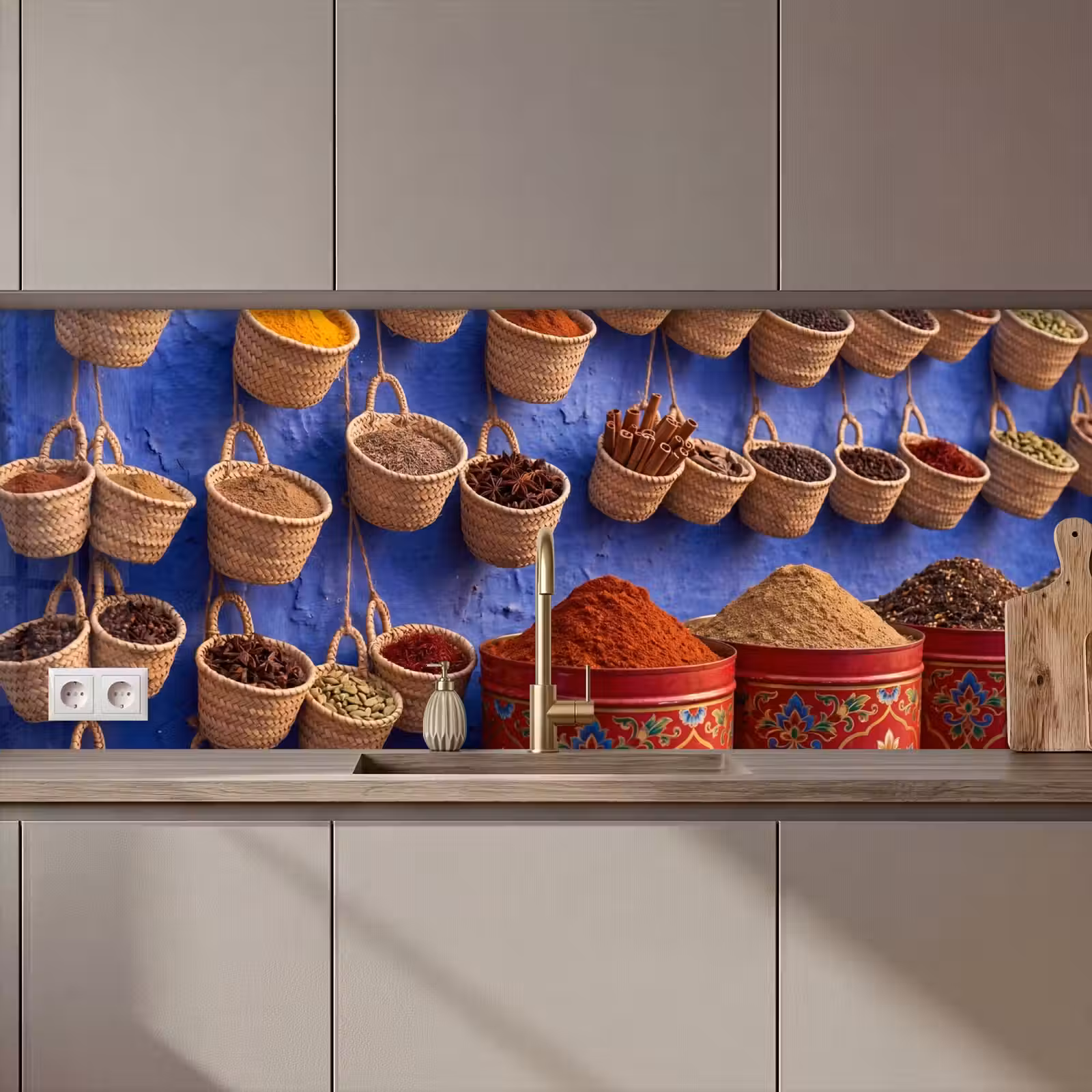 Kitchen Wall Splashback - Herbs - Baskets - Market - Kruiden - Manden - Markt keuken achterwand 2 middel zz_3dshopping